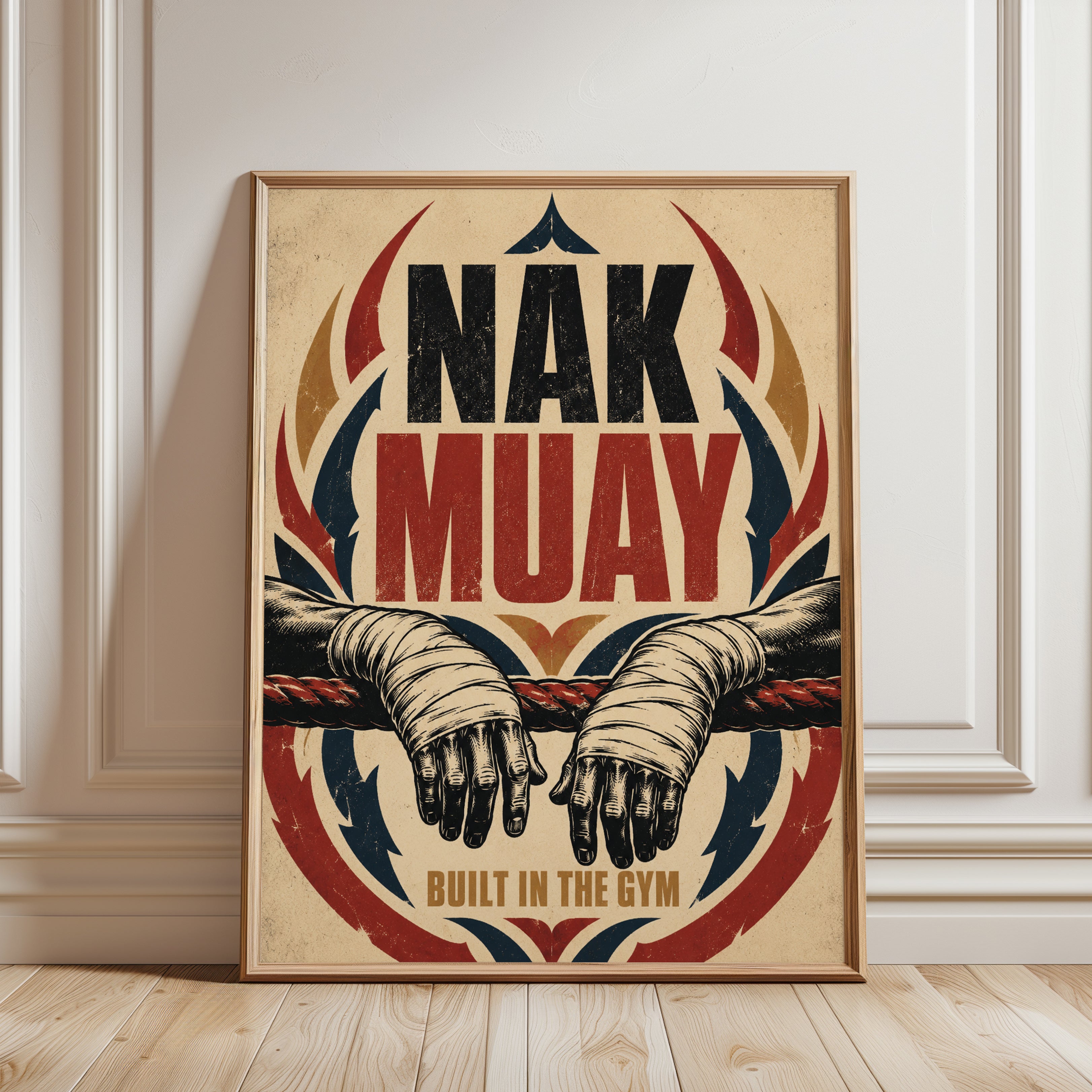 Muay Thai Boxing Poster: Vintage Propaganda Style Art Print - framed detail