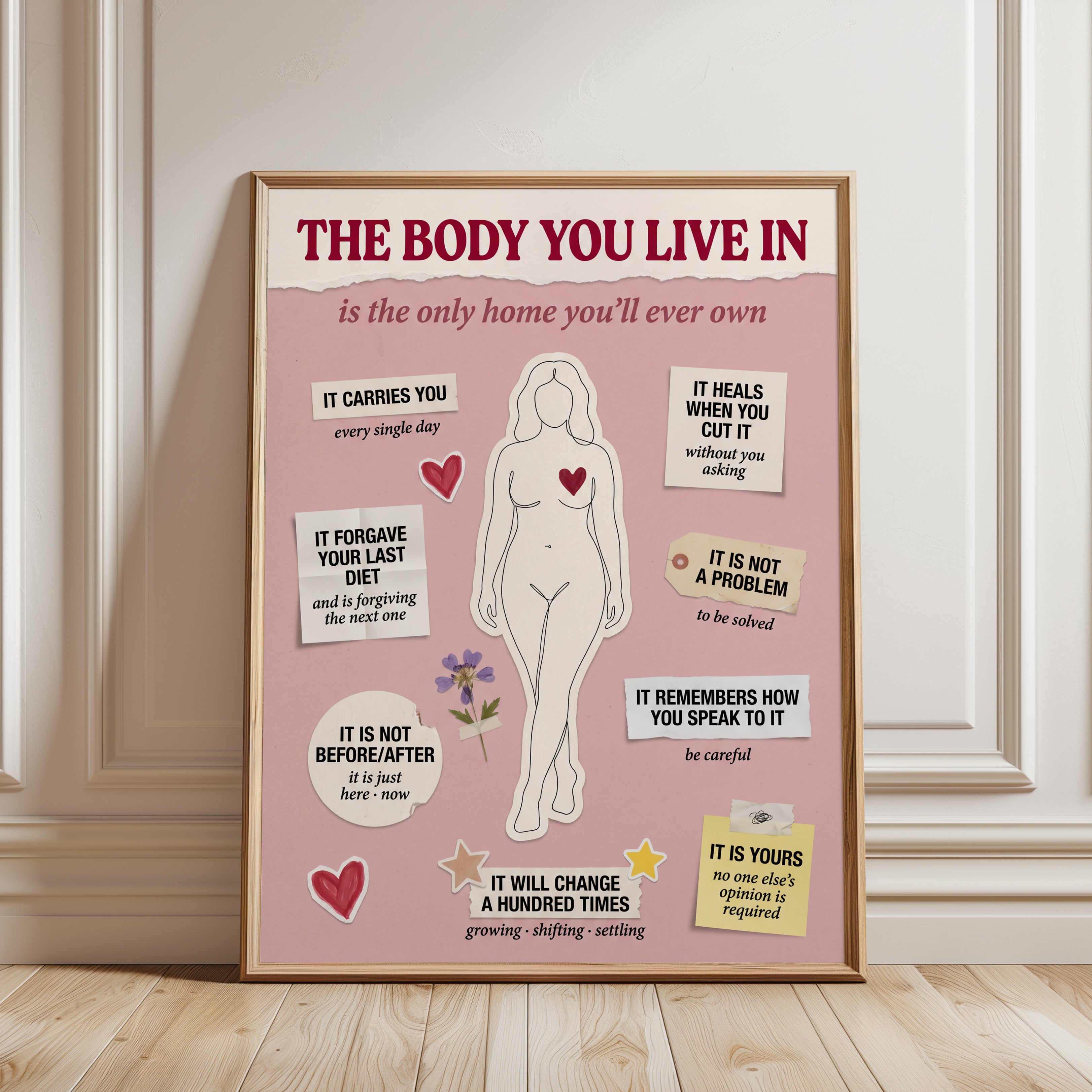 Body Positivity Art Print: Feminist Self Love - framed detail