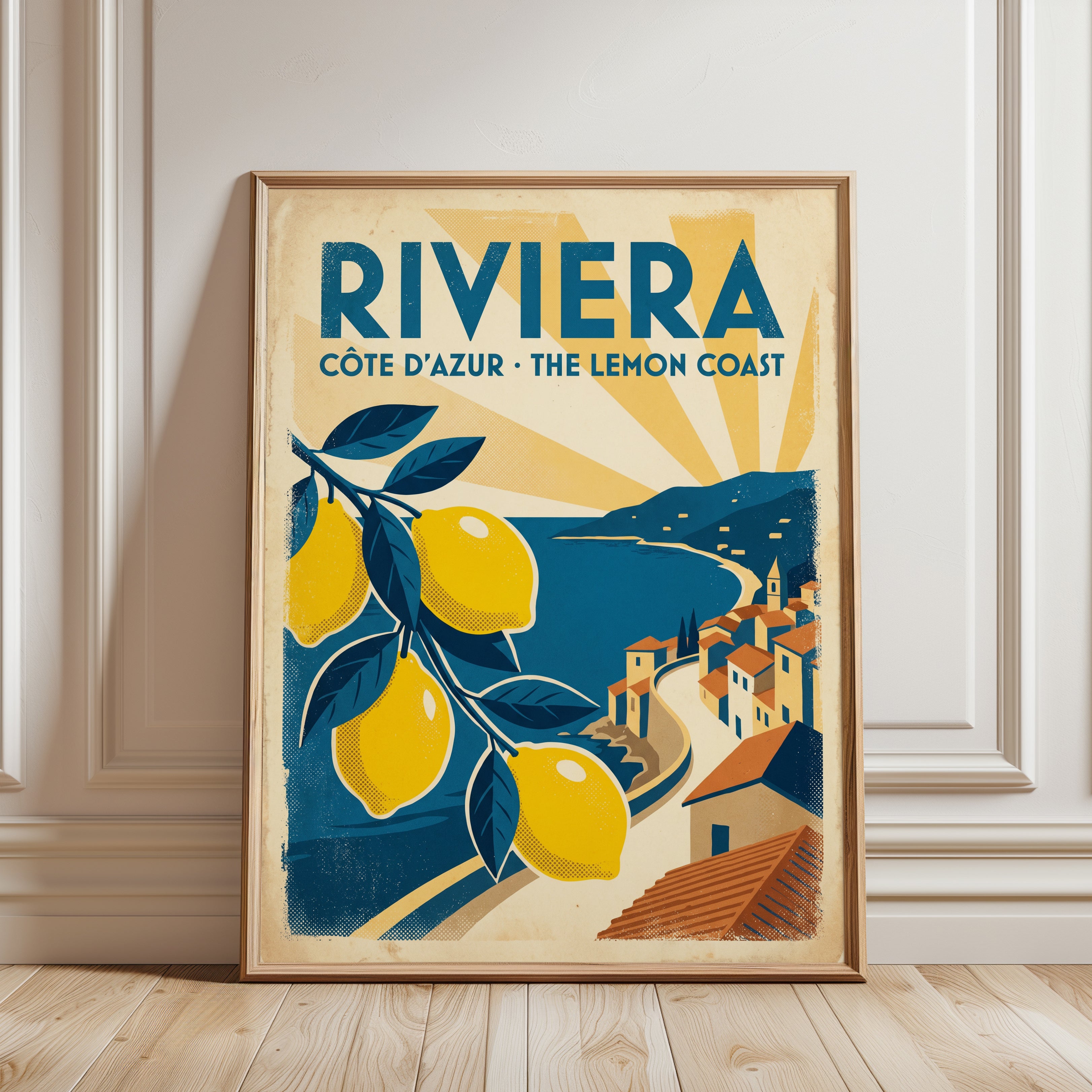 Riviera Côte d'Azur Travel Poster: Vintage Lemon Coast Art Print - framed detail