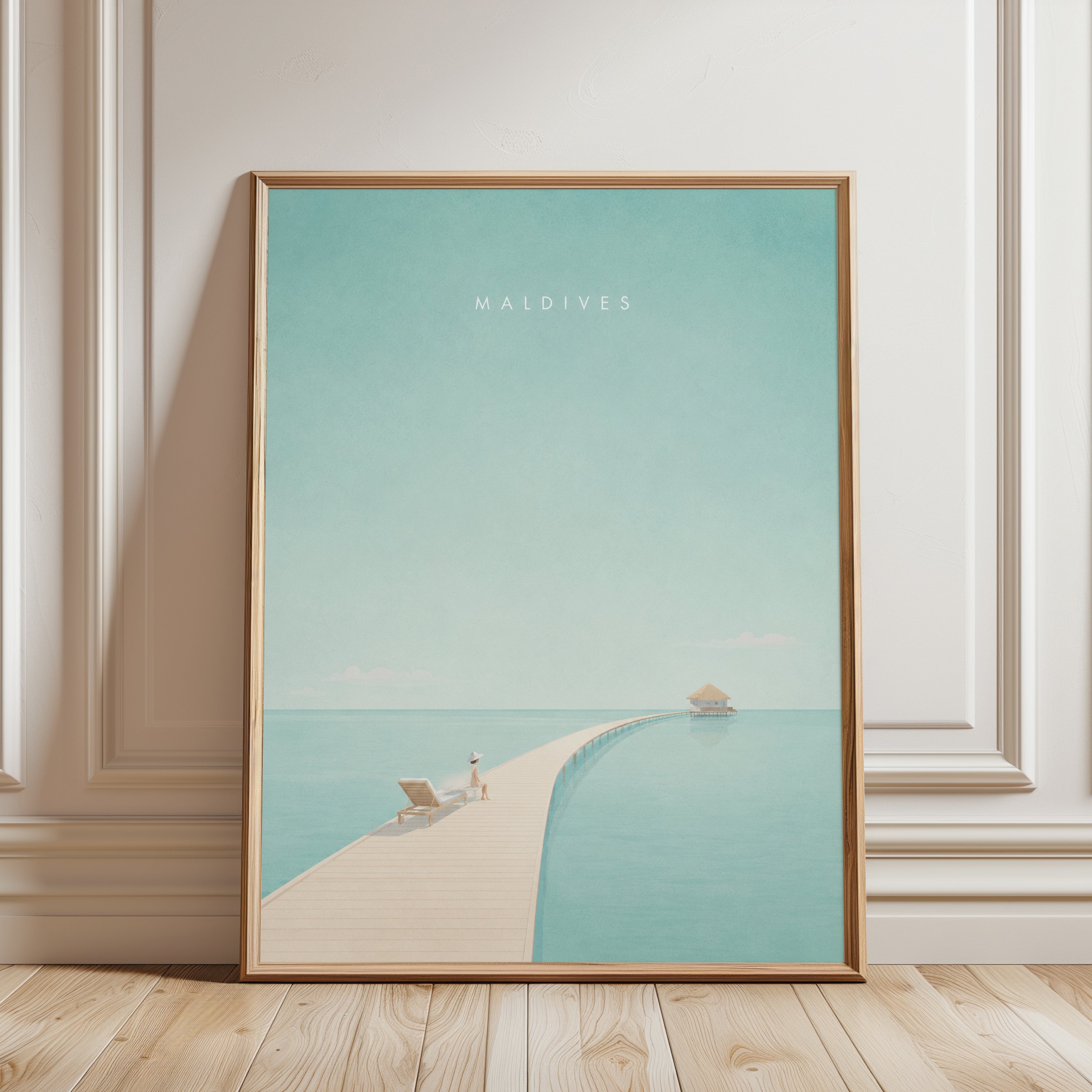 Maldives Boardwalk Poster: Minimalist Turquoise Ocean Print - framed detail