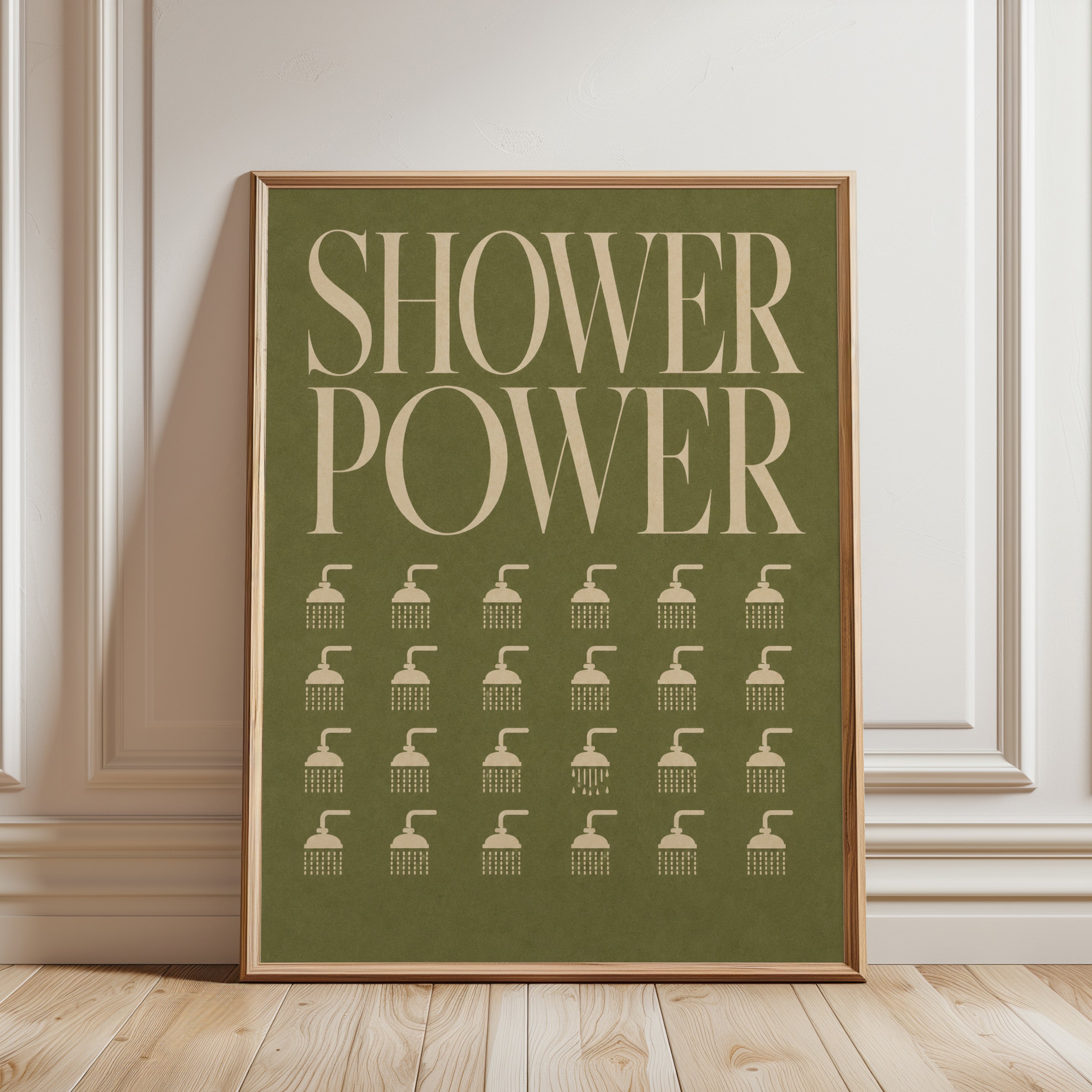 Shower Power Bathroom Print: Retro Typography - framed detail