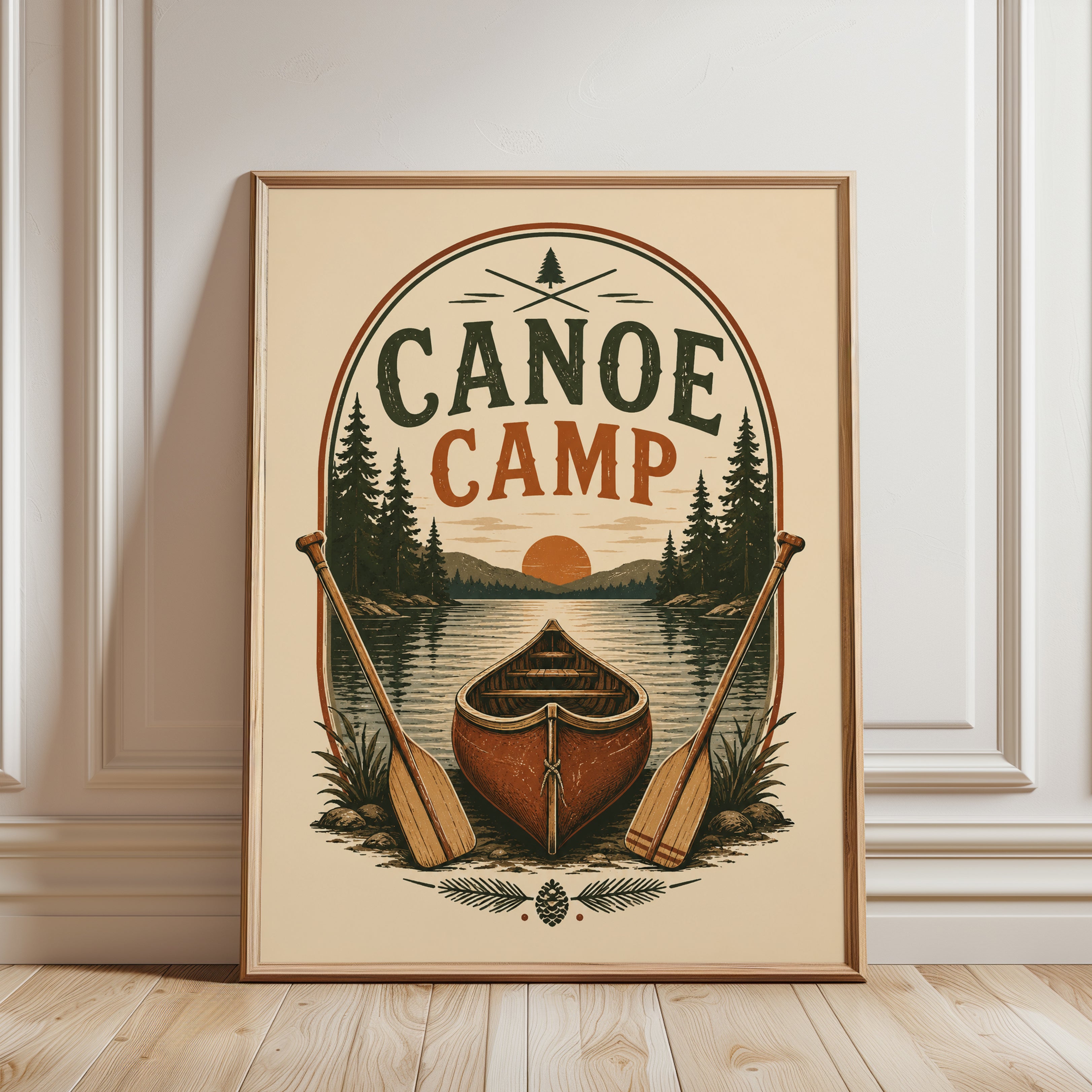 Canoe Camp Wall Art – Vintage Lake Print - framed detail