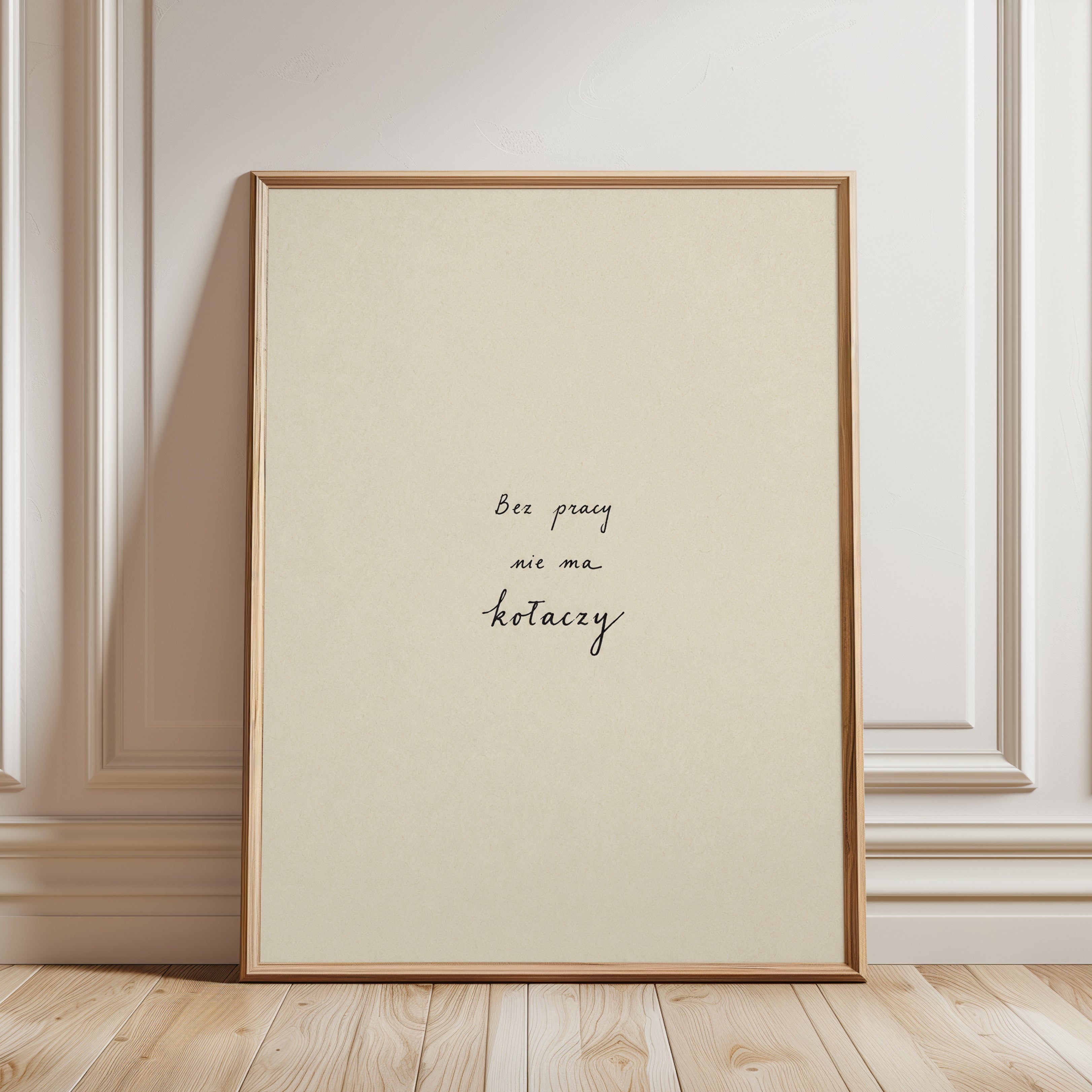 Polish Typography Art Print: Minimalist Beige Text Poster - framed detail