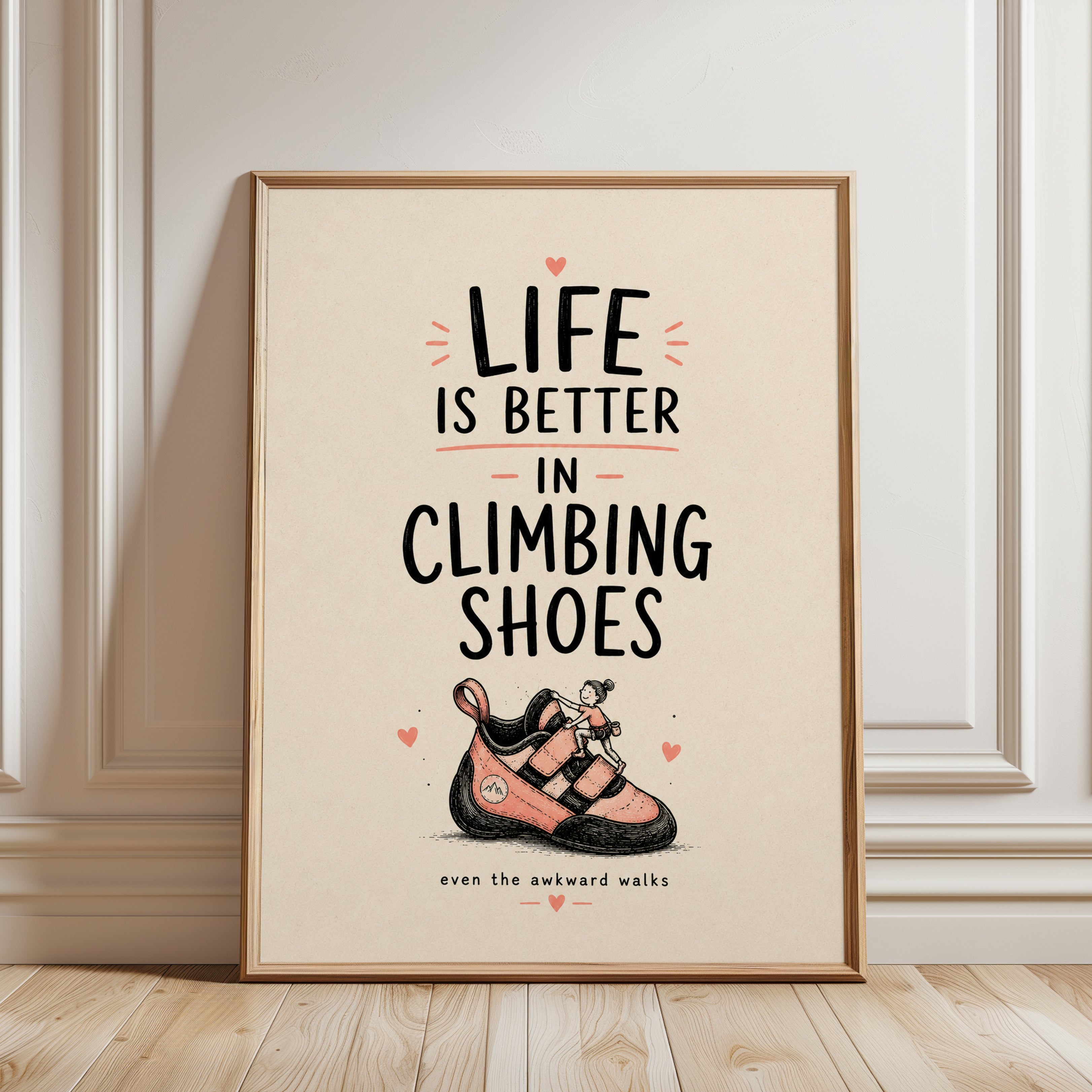 Rock Climbing Wall Art – Motivational Quote Print - framed detail