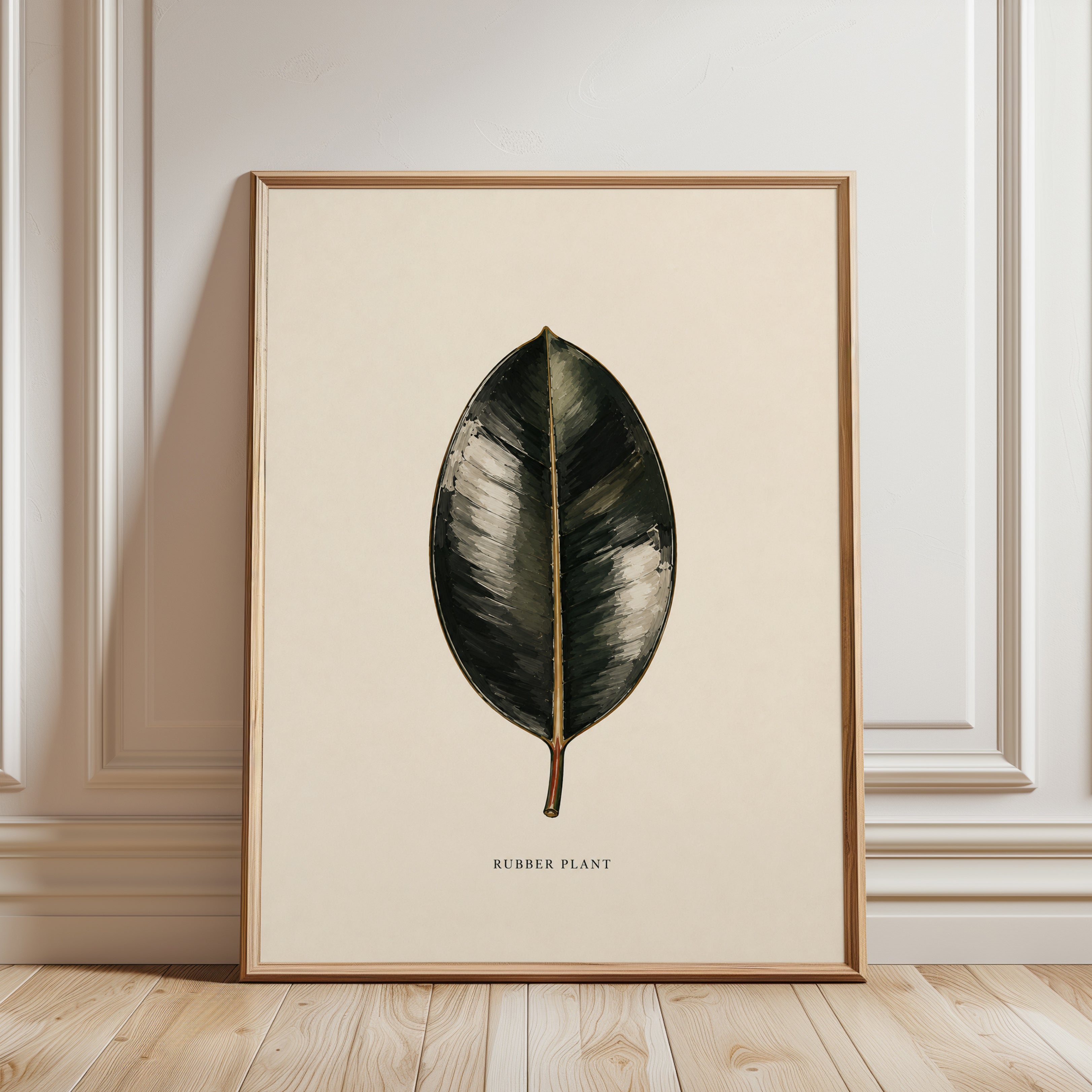 Rubber Plant Leaf Print: Vintage Botanical Wall Art - framed detail
