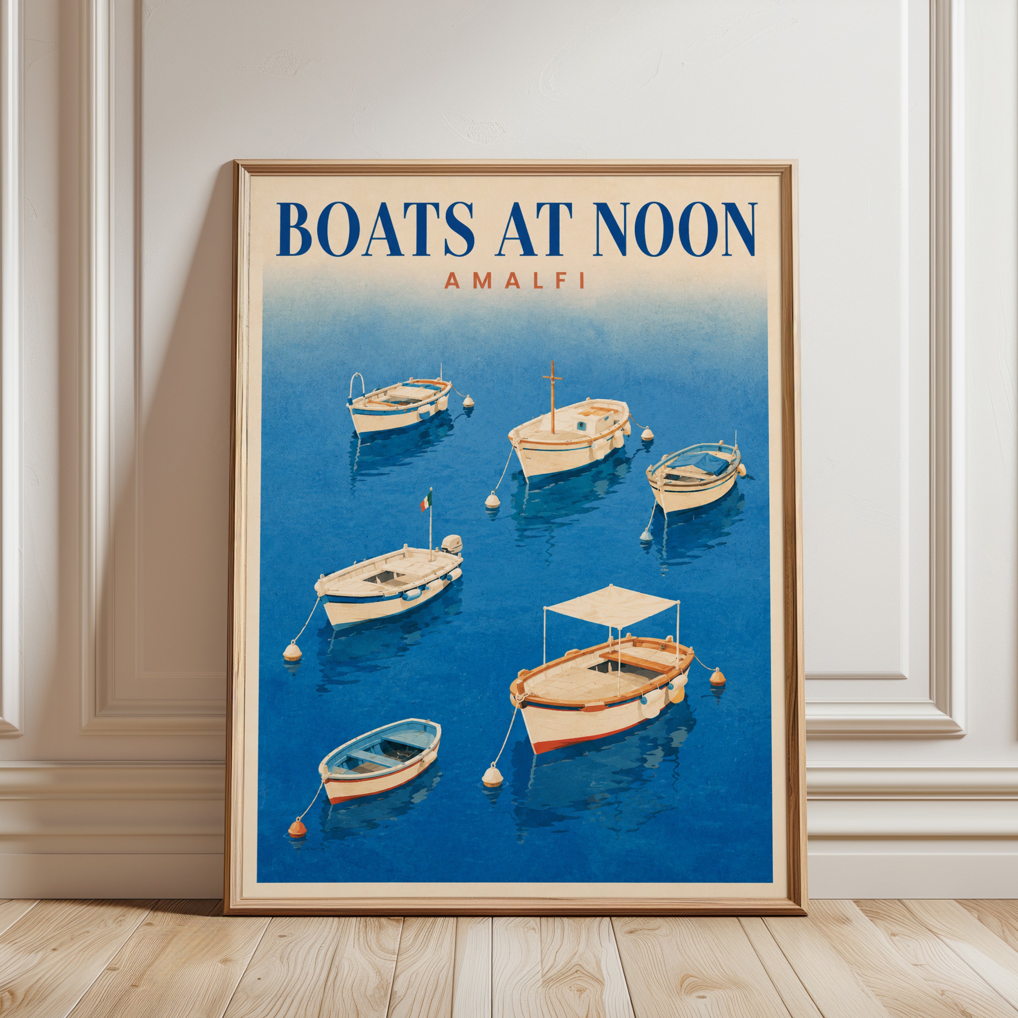 Amalfi Travel Poster – Boats at Noon Print - framed detail