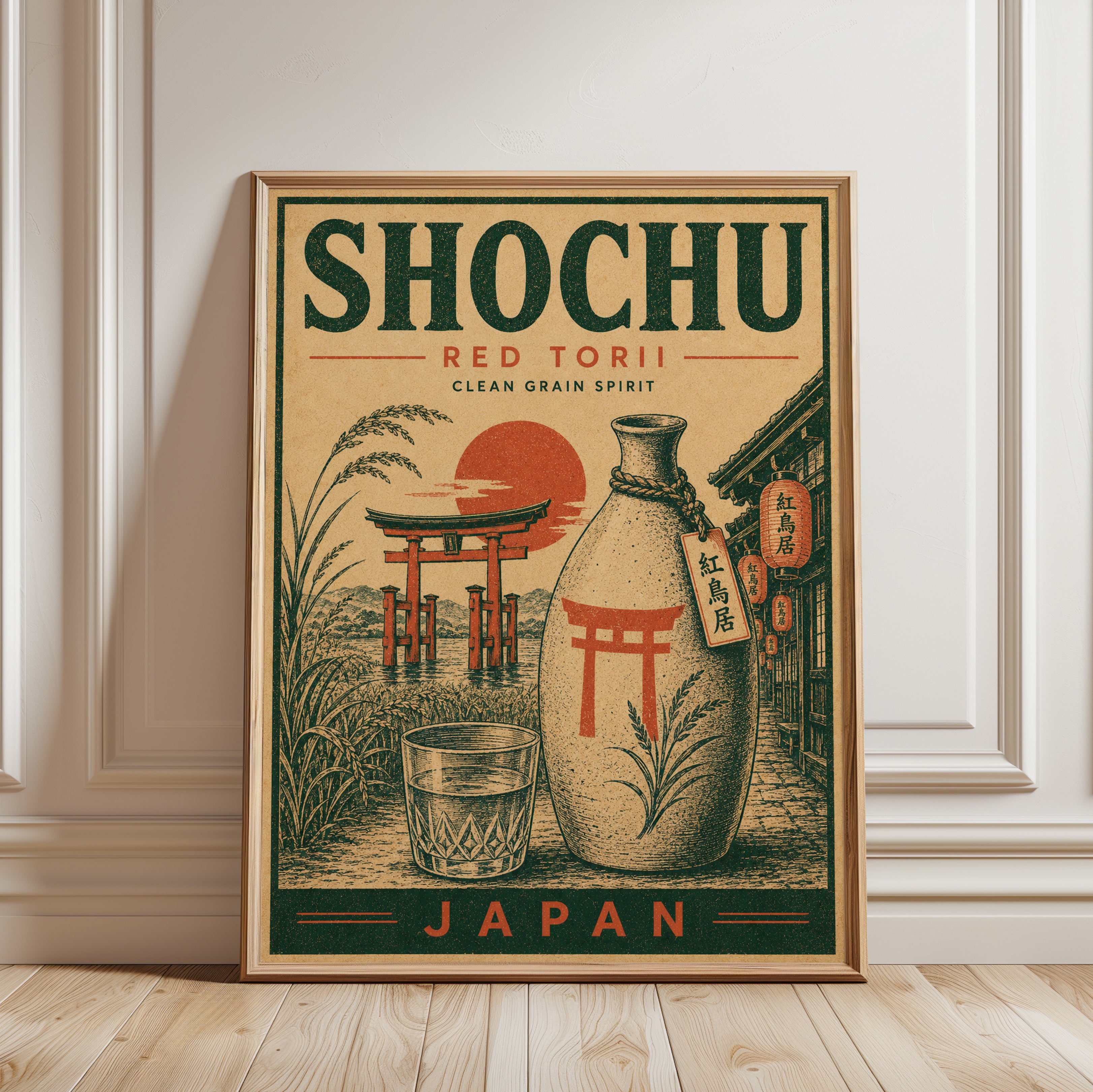 Japanese Shochu Poster: Vintage Retro Design - framed detail