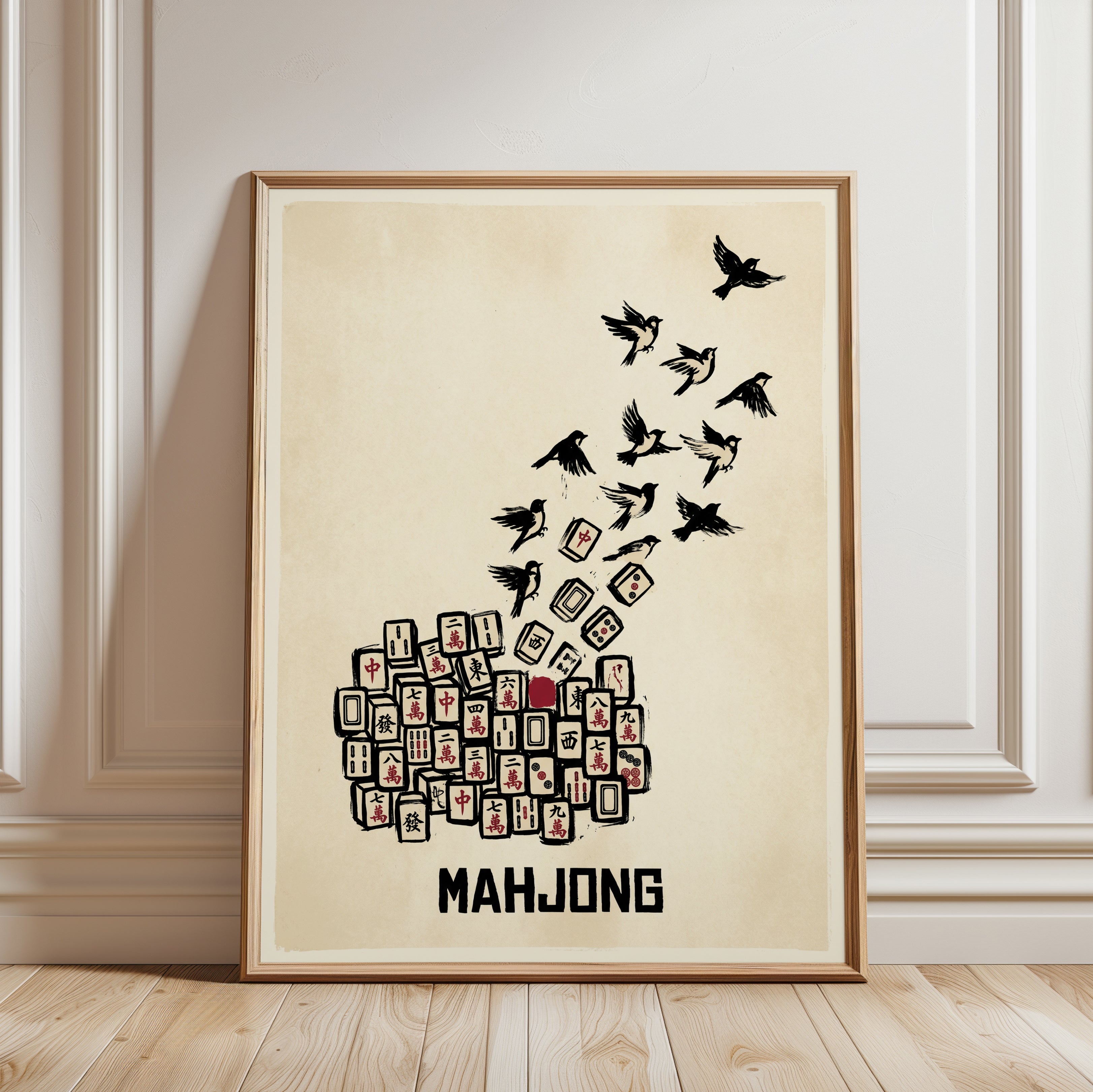 Mahjong Birds Print – Transformation Symbolism - framed detail