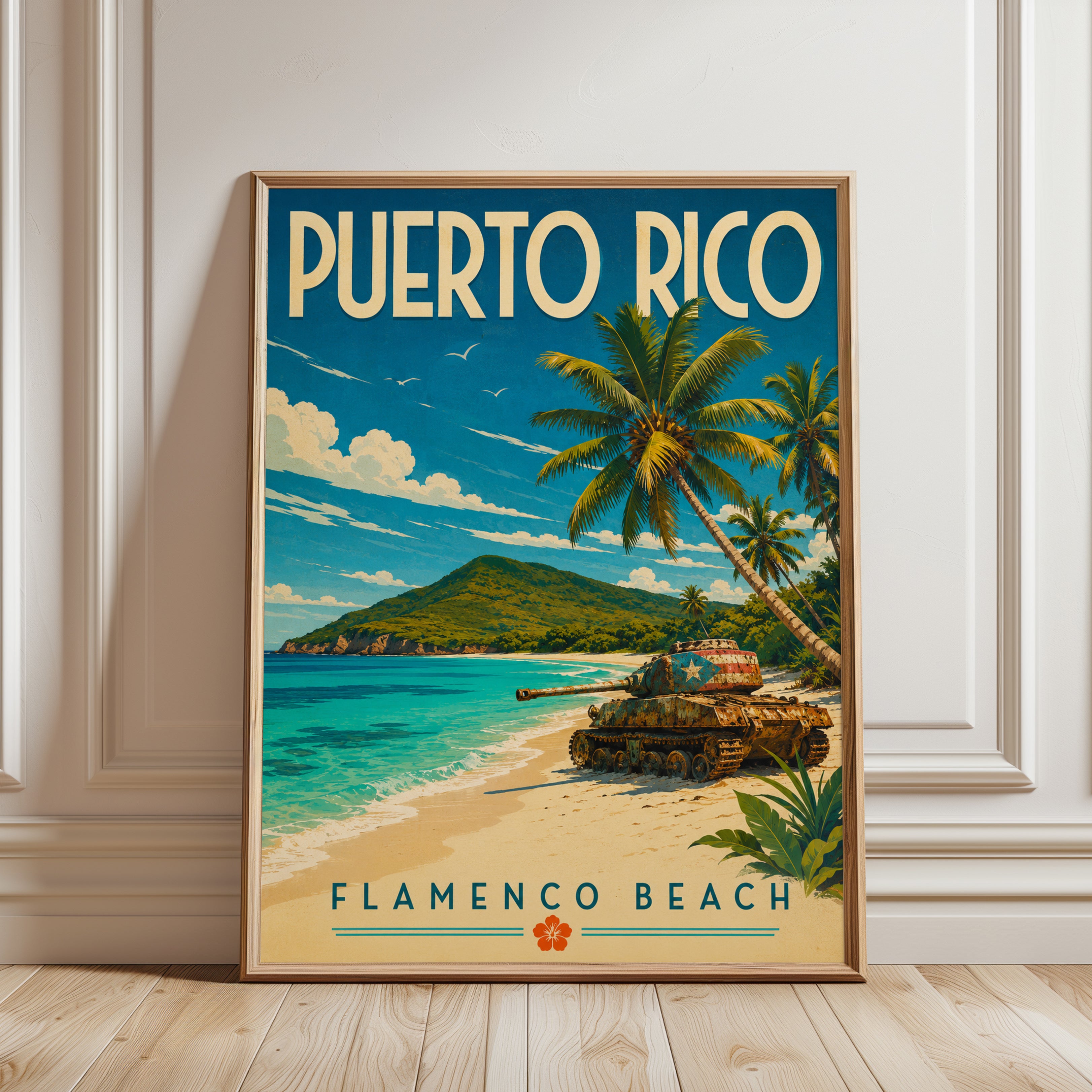 Puerto Rico Travel Poster – Vintage Beach Print - framed detail
