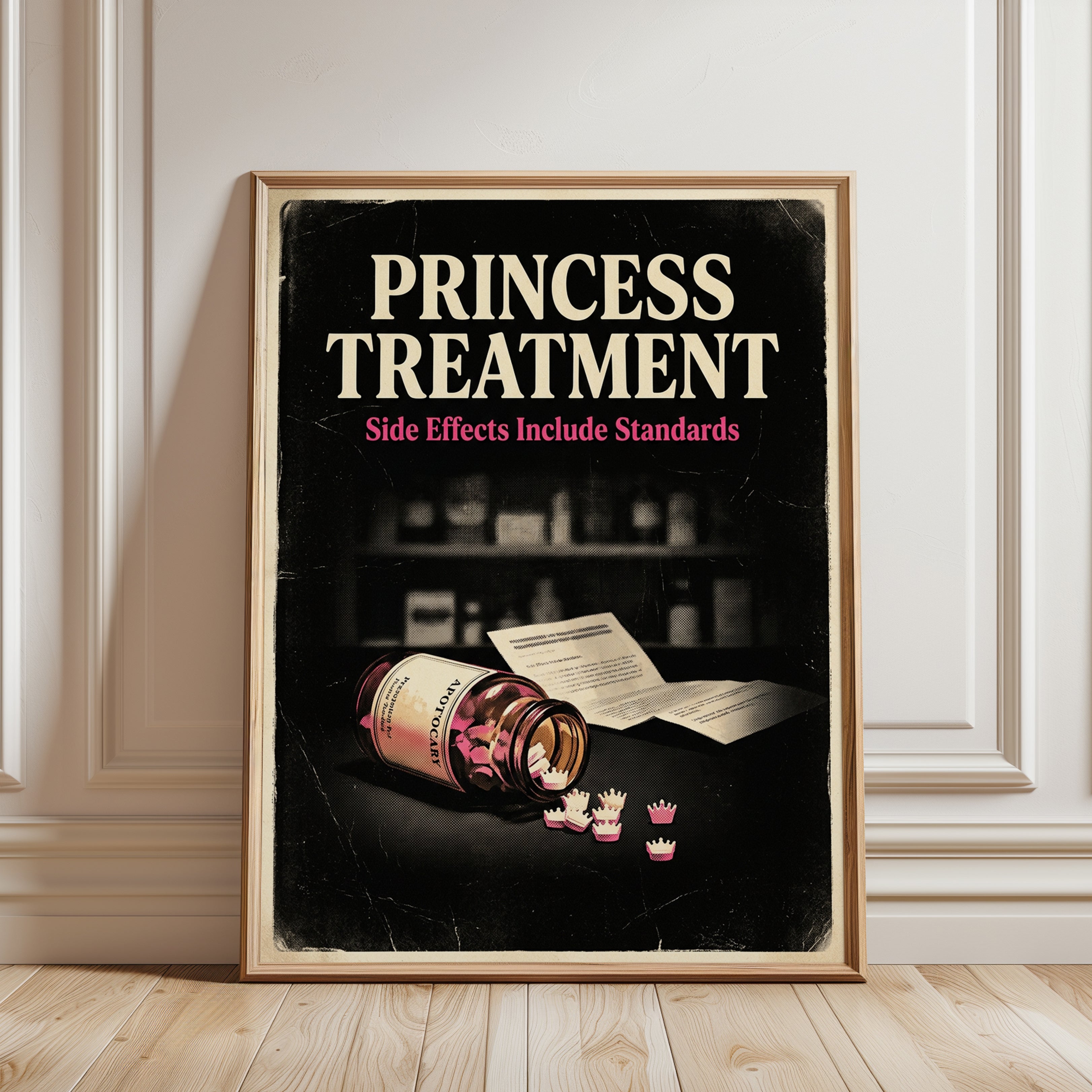 Princess Treatment Poster: Retro Feminist Satire Wall Art - framed detail
