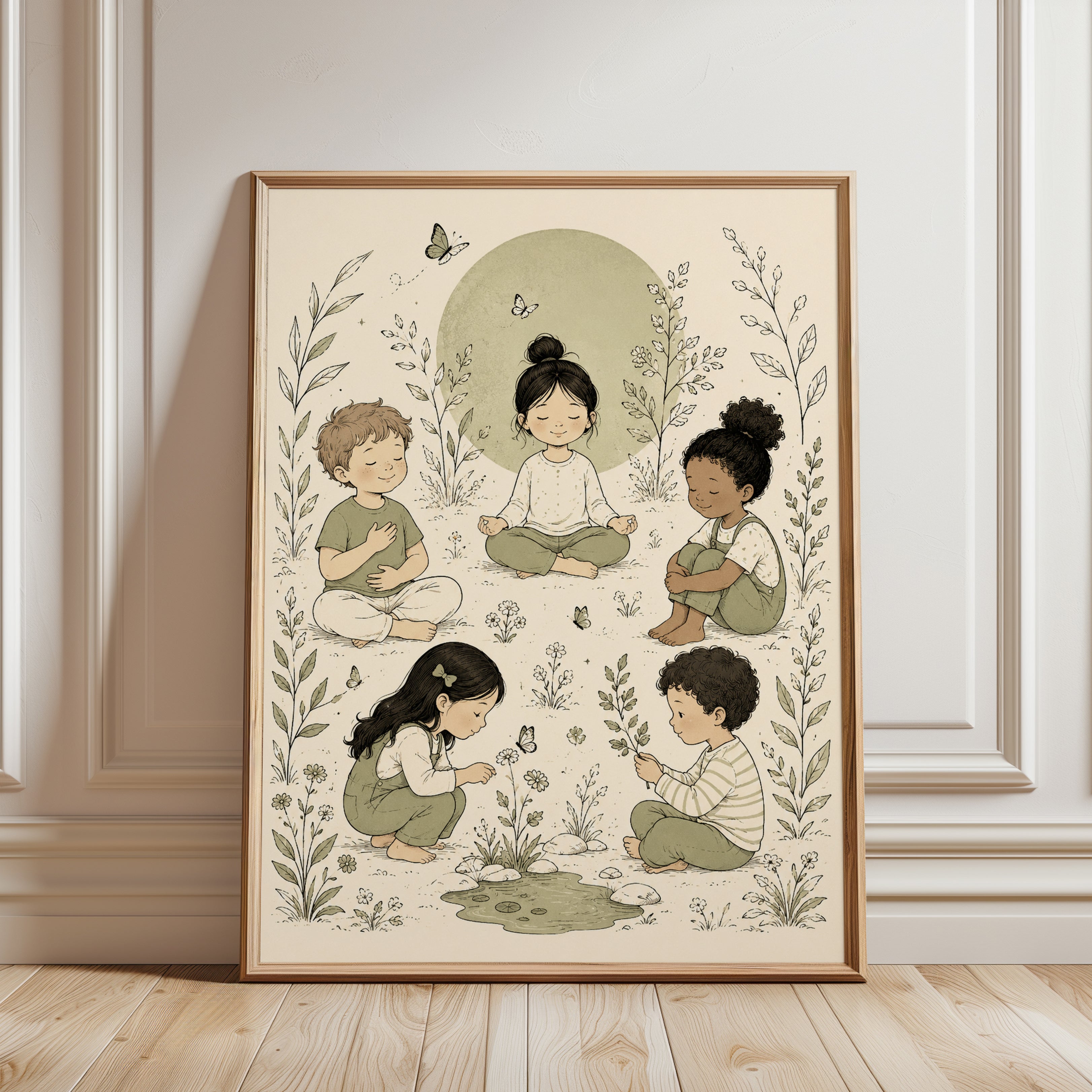 Mindful Kids Wall Art – Meditation Nursery Print - framed detail