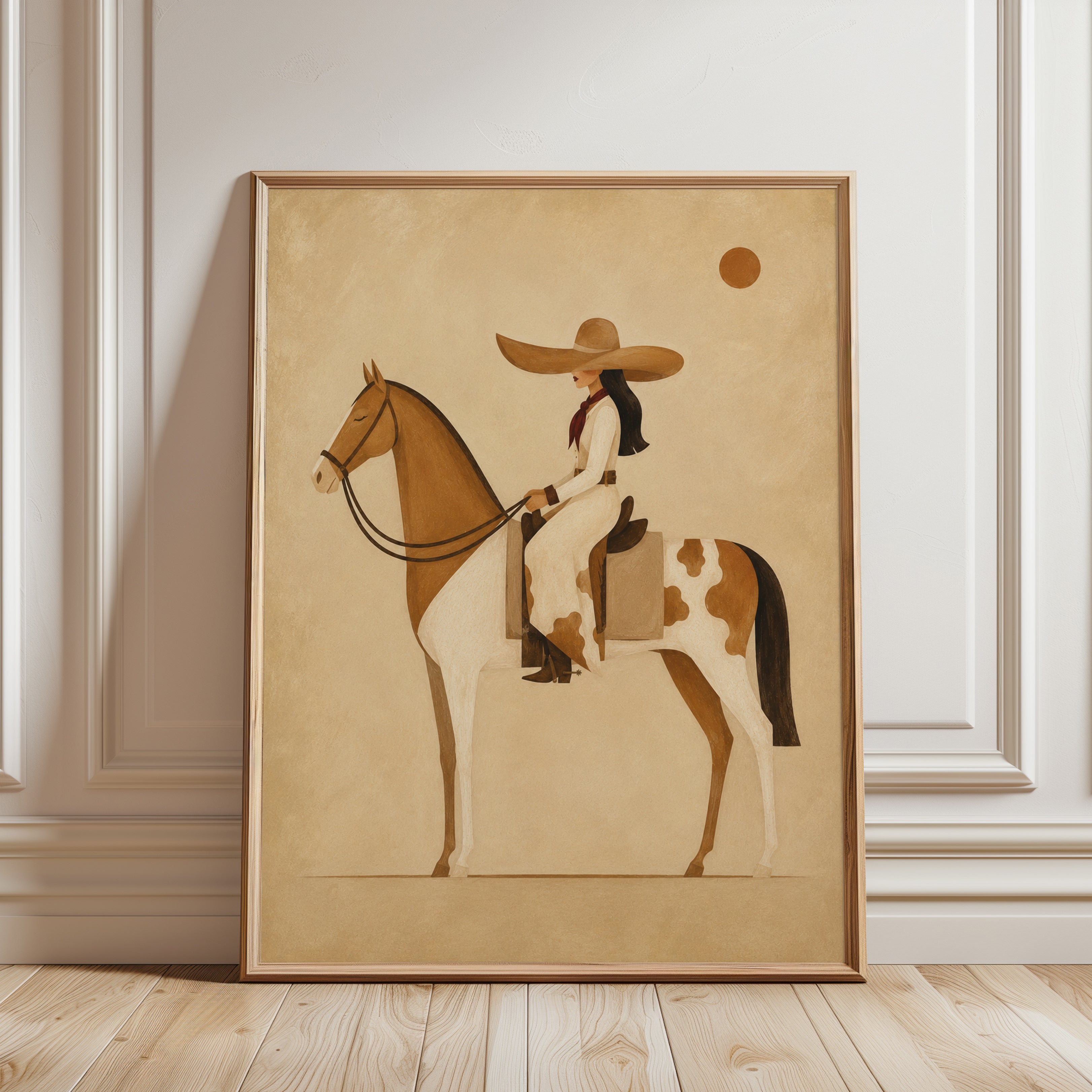 Western Cowboy Wall Art – Horse Rider Print - framed detail