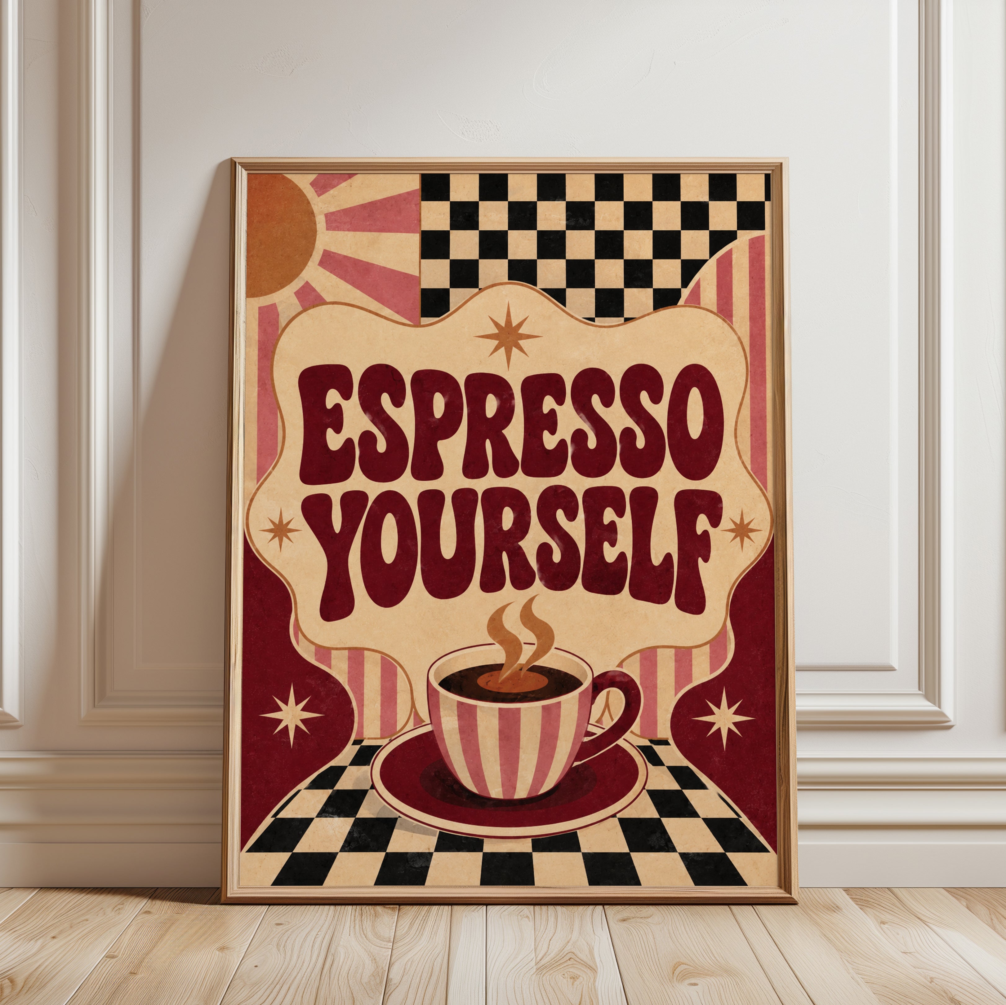 Espresso Coffee Print: Retro Cafe Art - framed detail