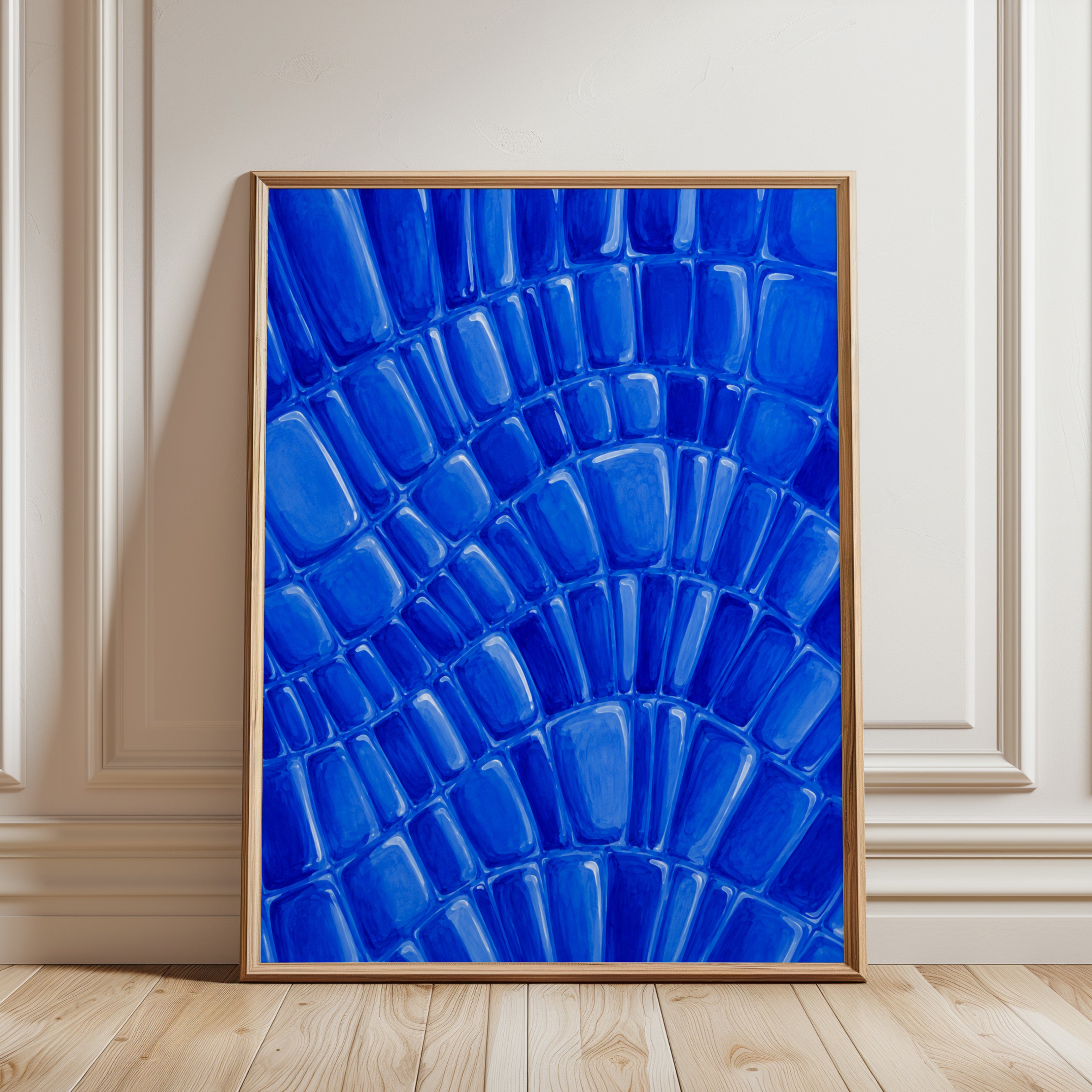 Blue Glass Mosaic Art Print: Abstract Radial Pattern - framed detail