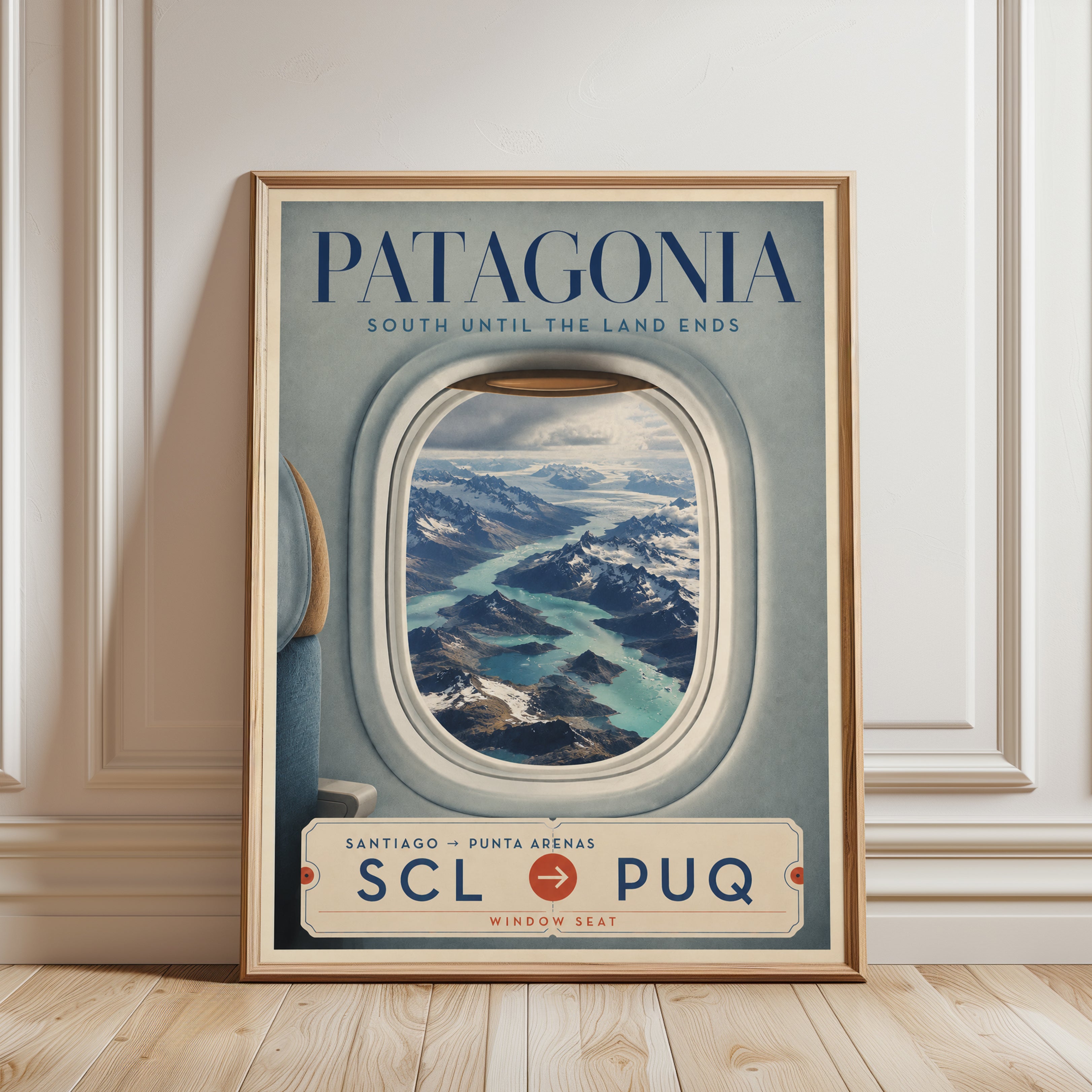 Patagonia Travel Poster – Airplane Window Print - framed detail