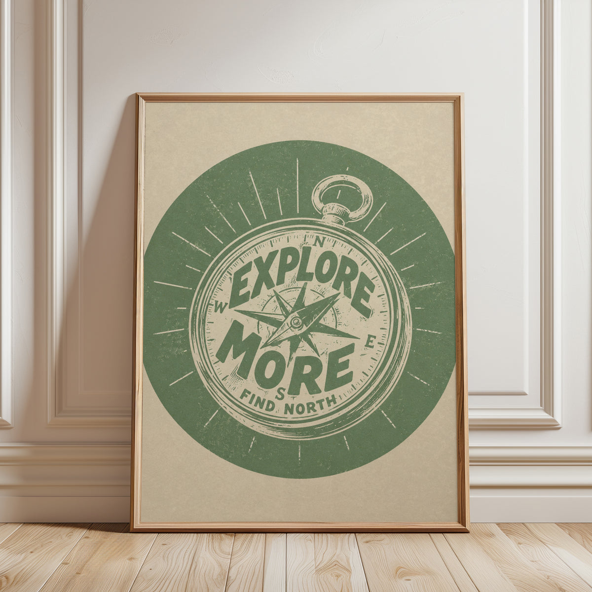 Retro Compass Print - framed detail