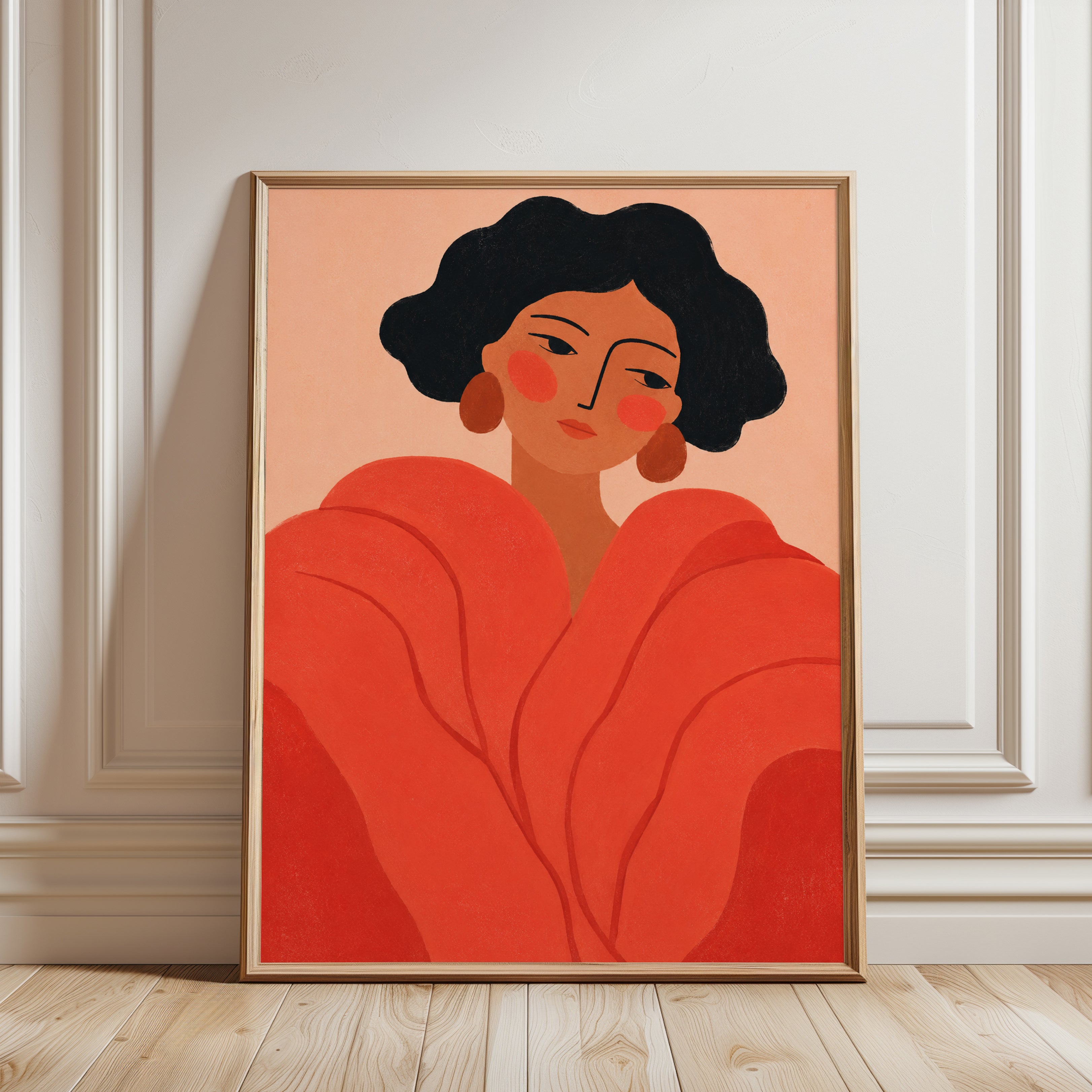 Modern Red Woman Portrait Art - framed detail