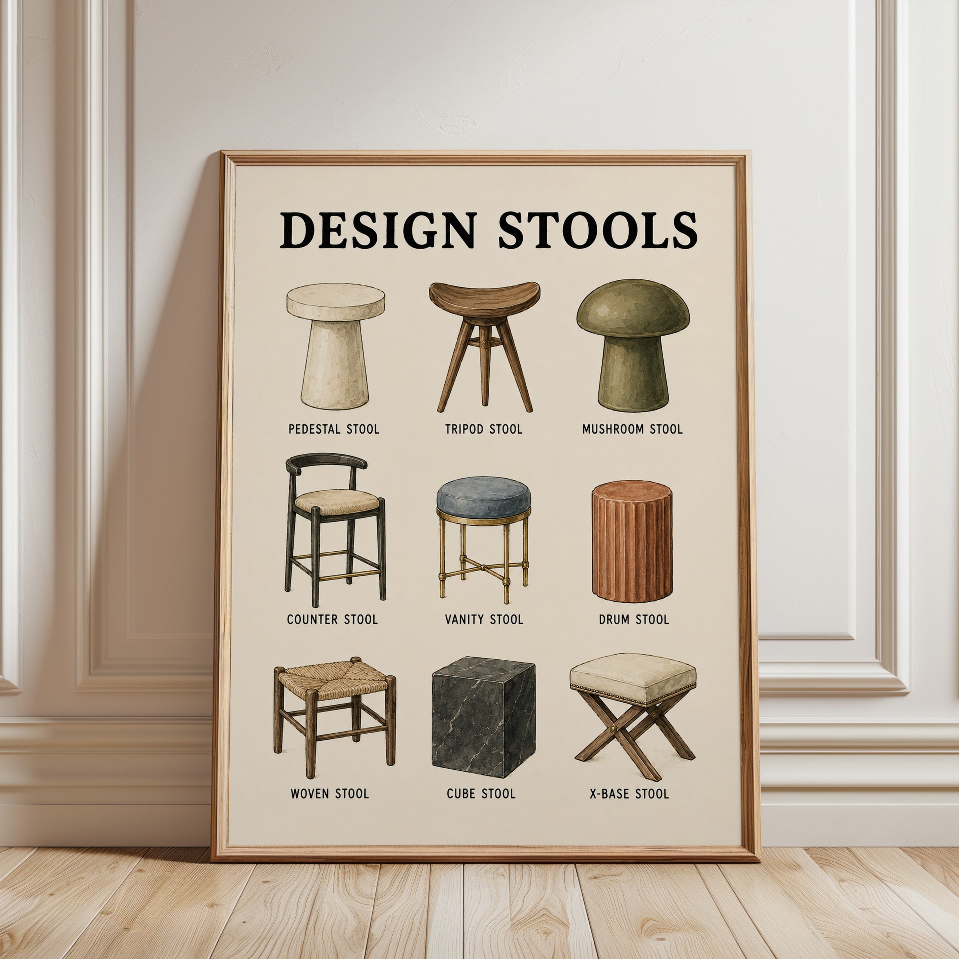 Design Stools Wall Art - framed detail