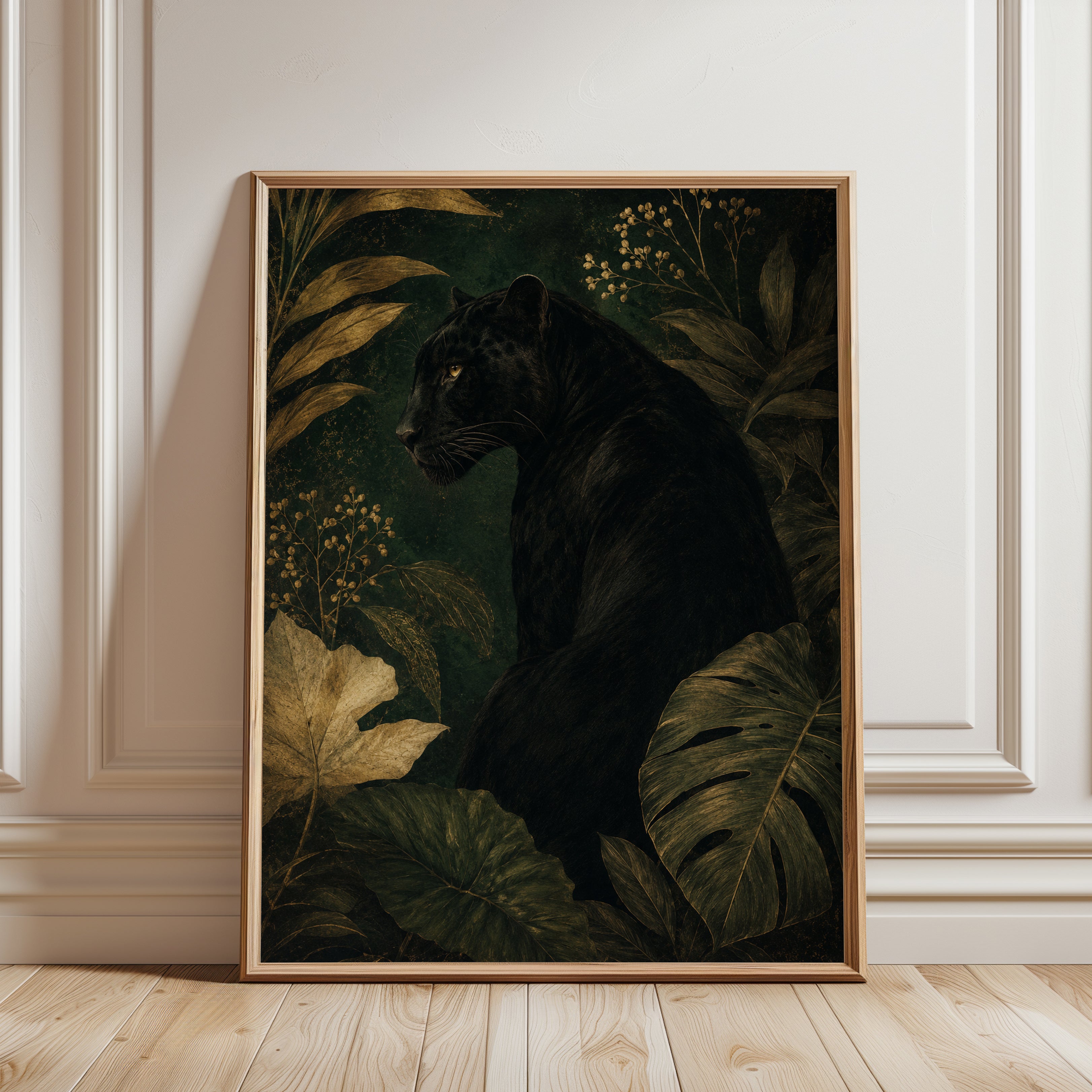 Black Panther Wall Art – Dark Botanical Print - framed detail