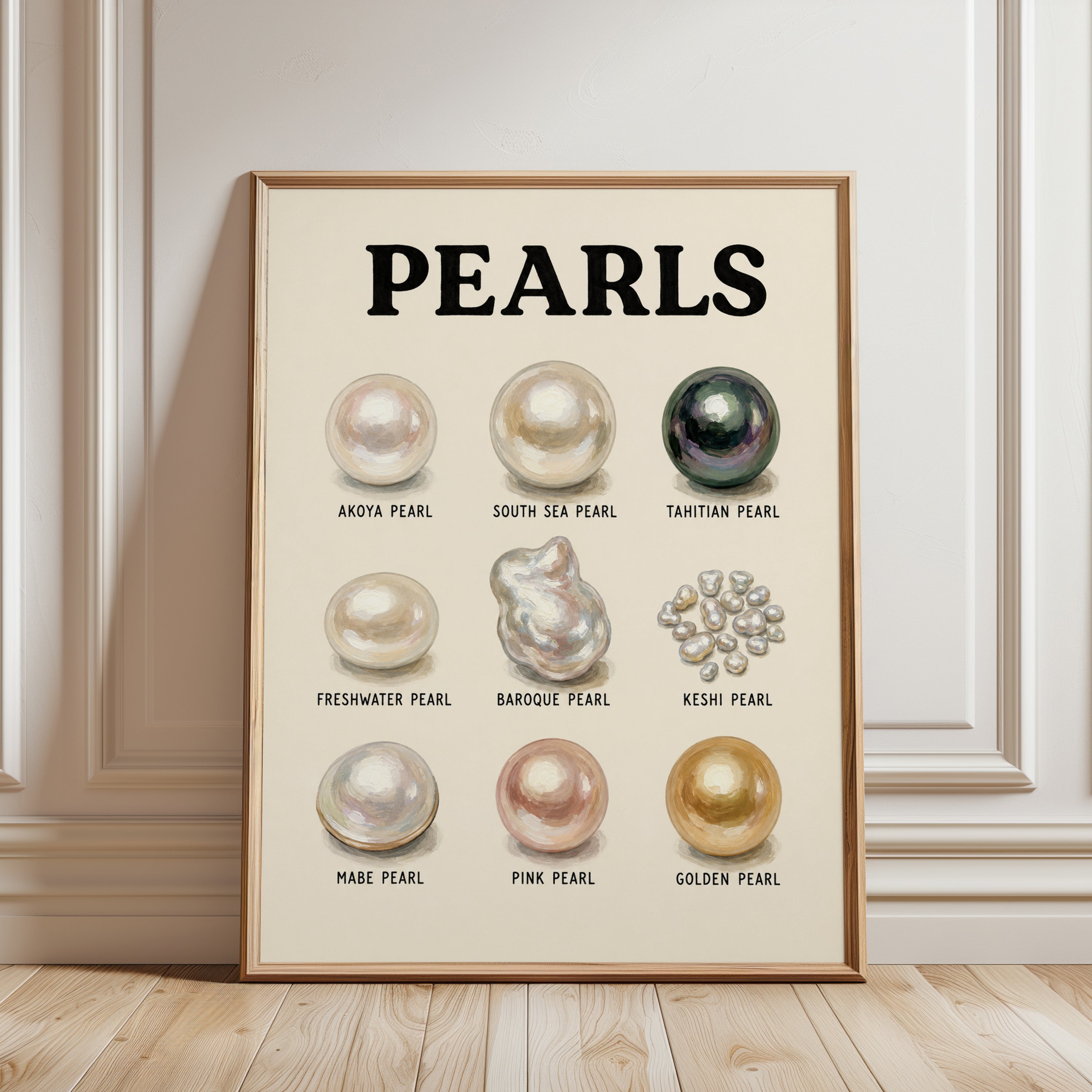 Pearls Educational Chart Print — Vintage Science Illustration - framed detail