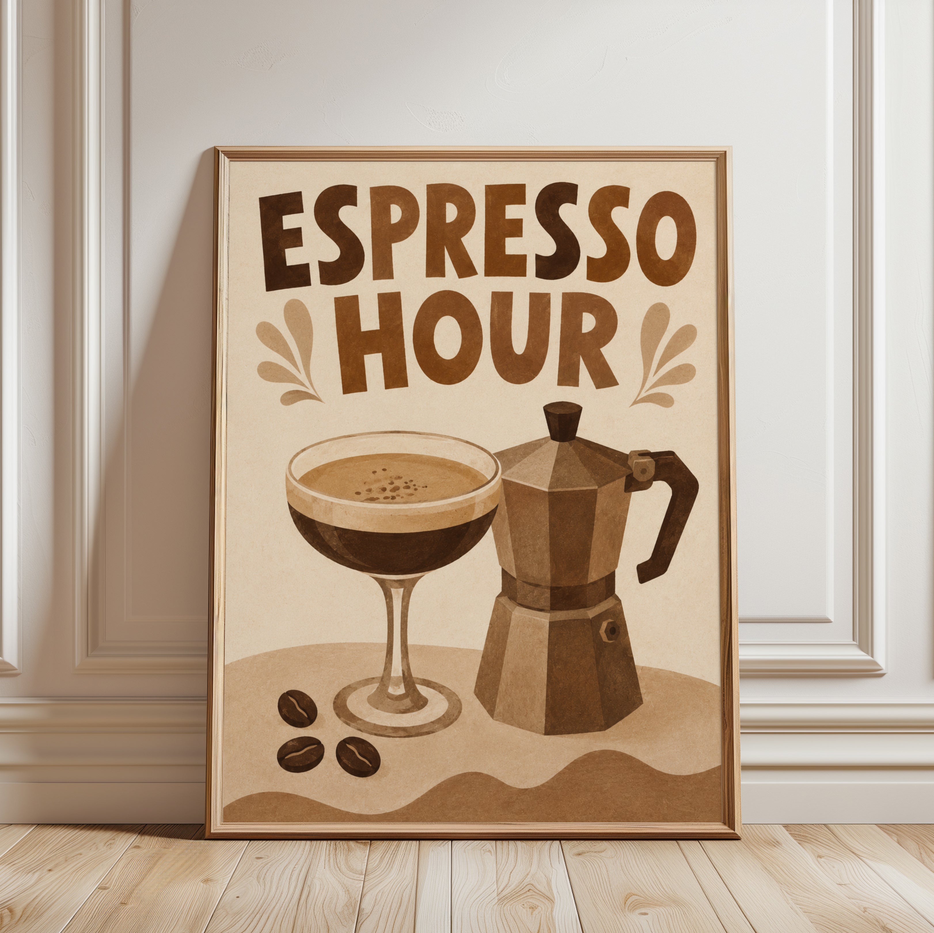 Espresso Hour Print – Coffee Bar Wall Art - framed detail