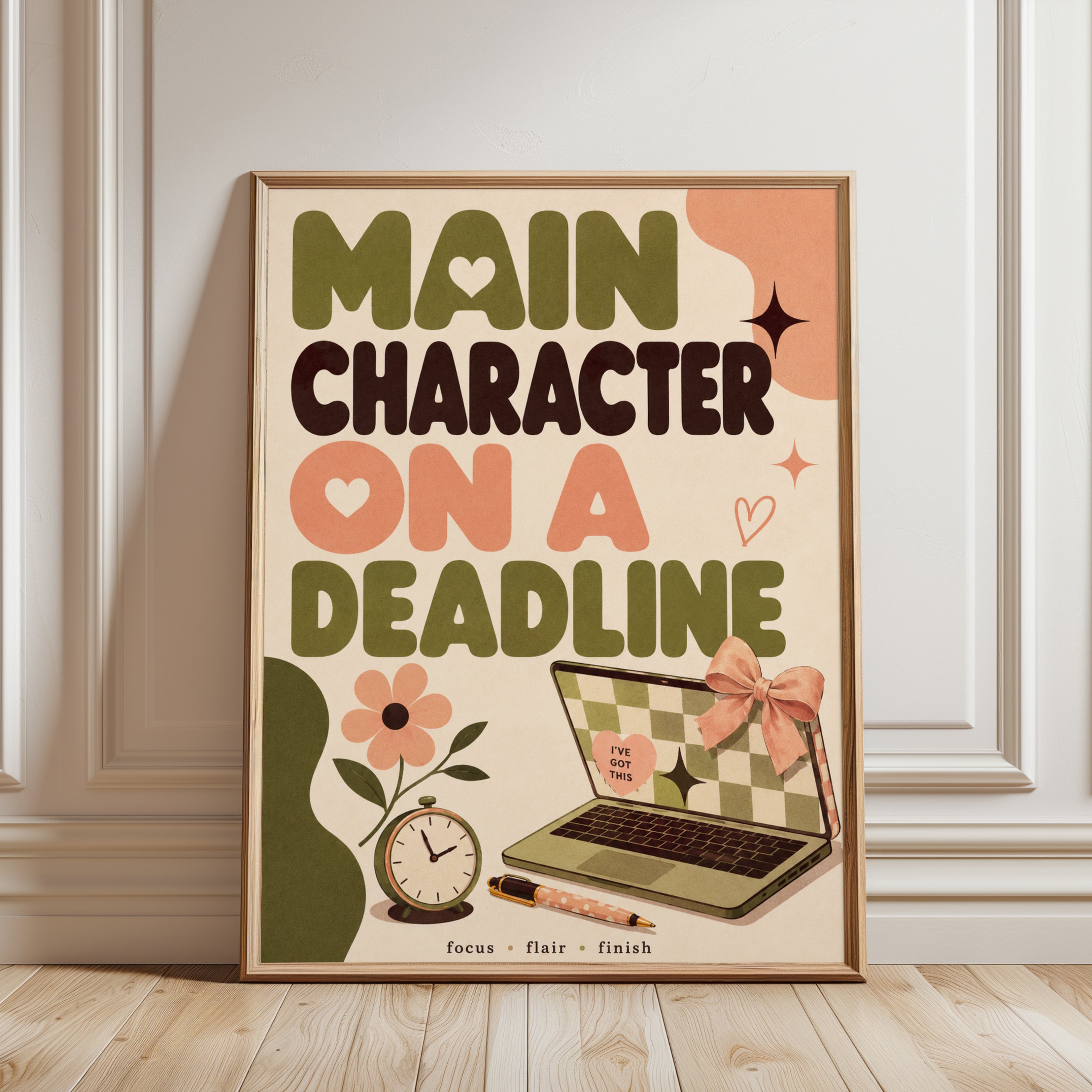 Main Character on a Deadline Poster: Retro Typography Art Print - framed detail