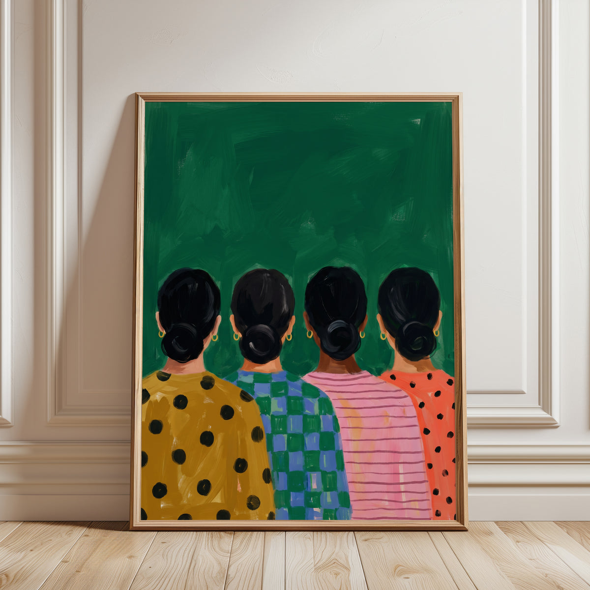 Figurative Women Print — Colorful Patterned Tops - framed detail