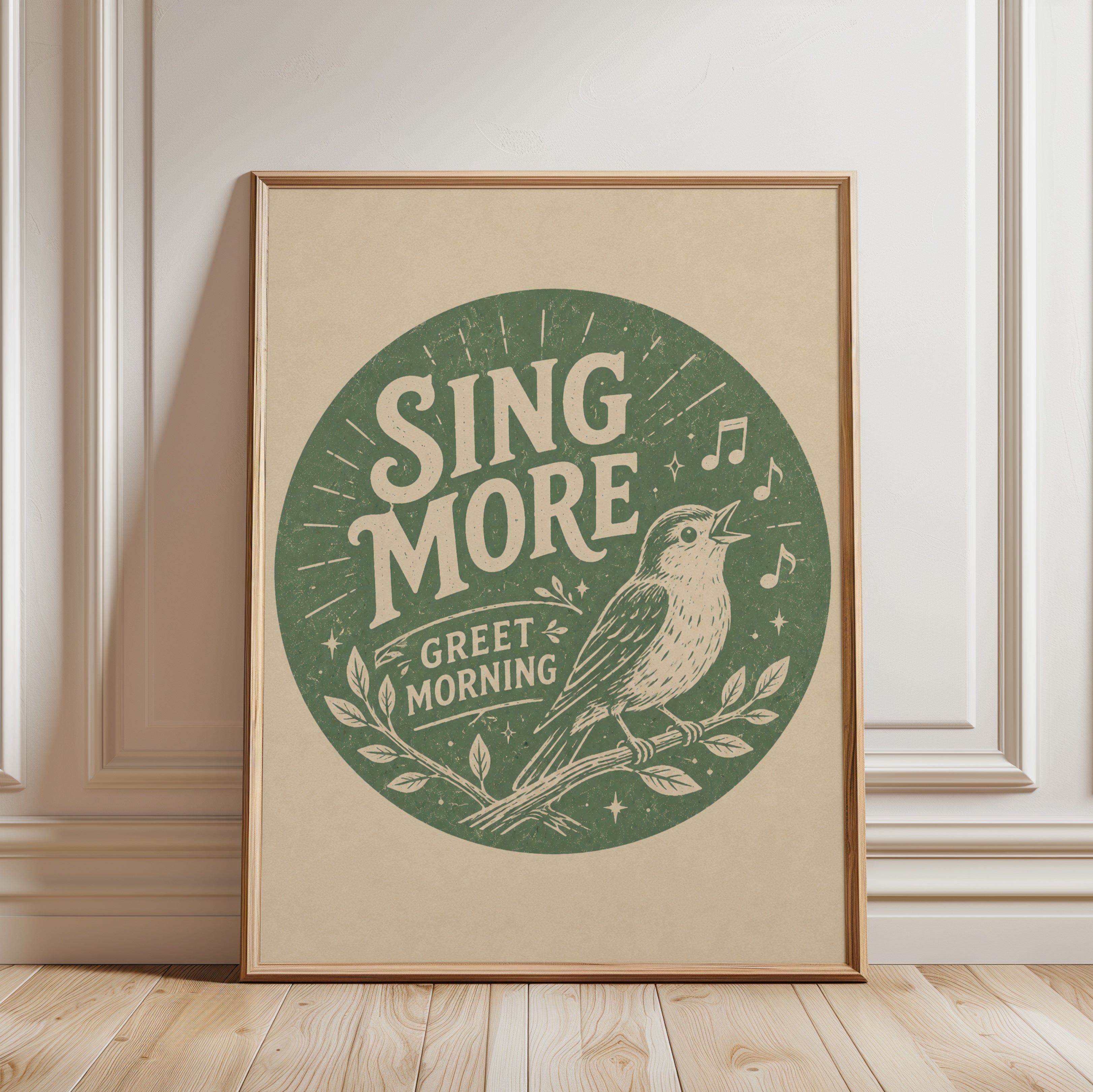 Motivational Wall Art: Vintage Bird Design - framed detail