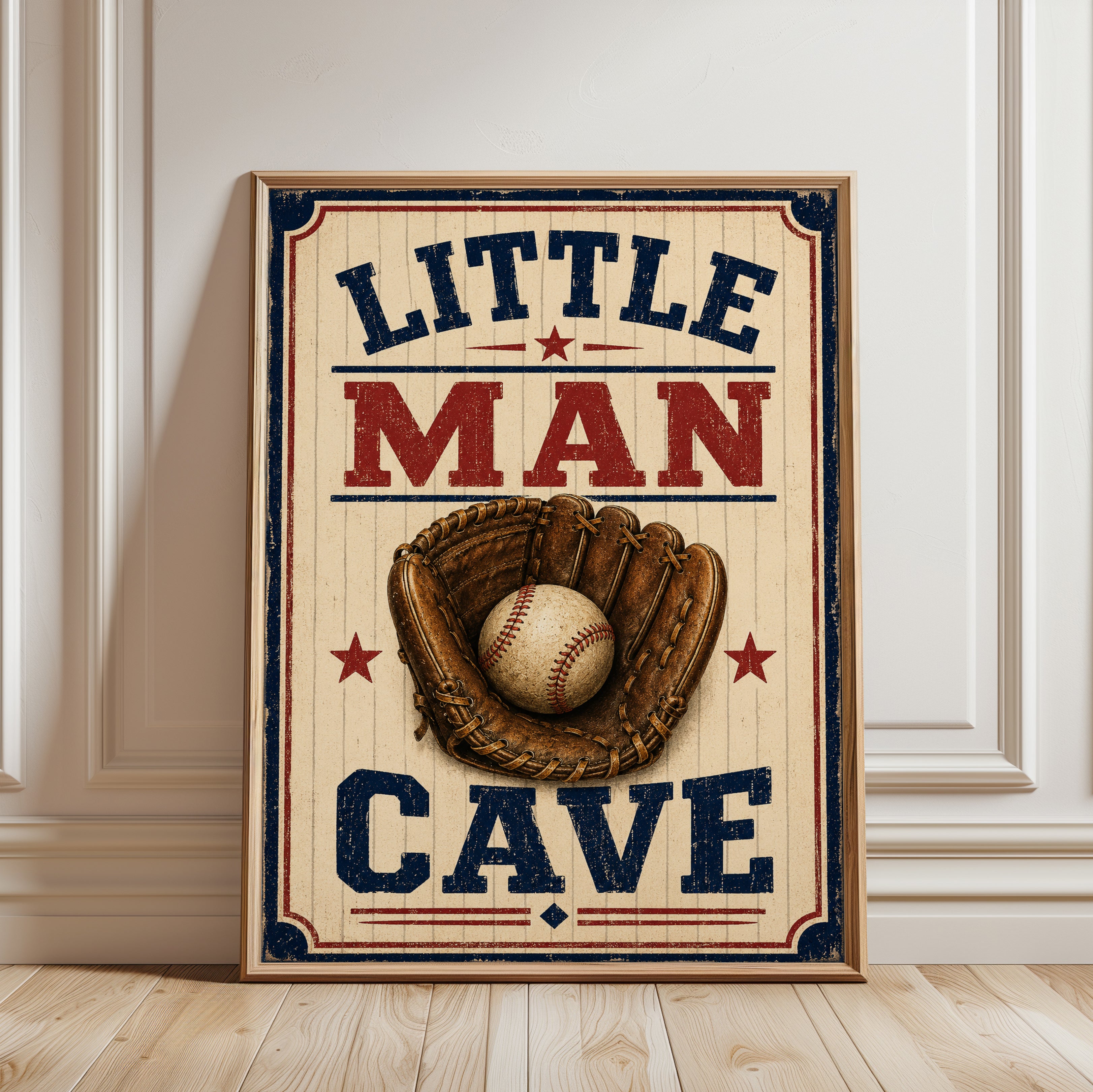 Man Cave Wall Art – Baseball Print - framed detail