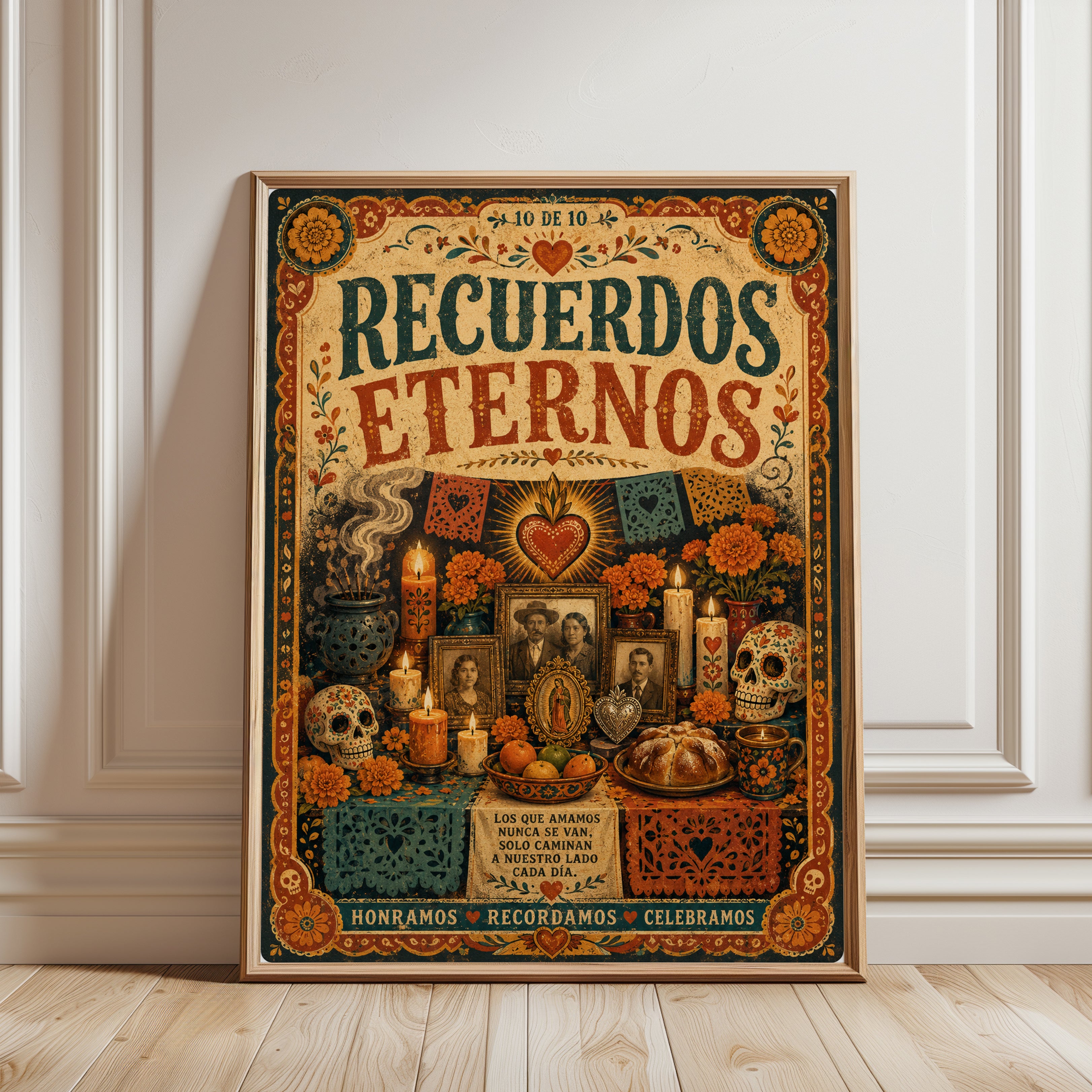 Recuerdos Eternos Print: Day of the Dead Altar Art - framed detail