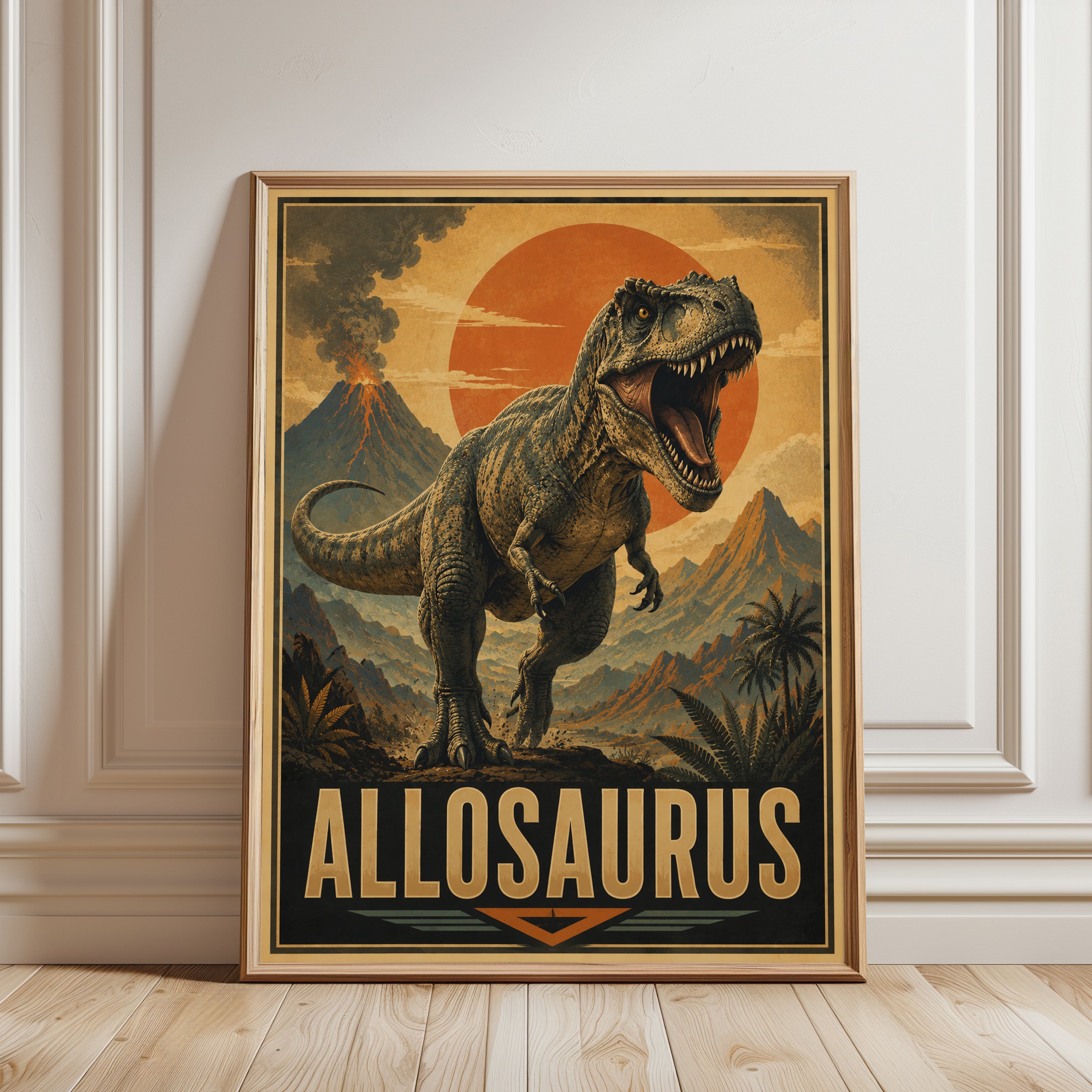 Allosaurus Dinosaur Print - framed detail