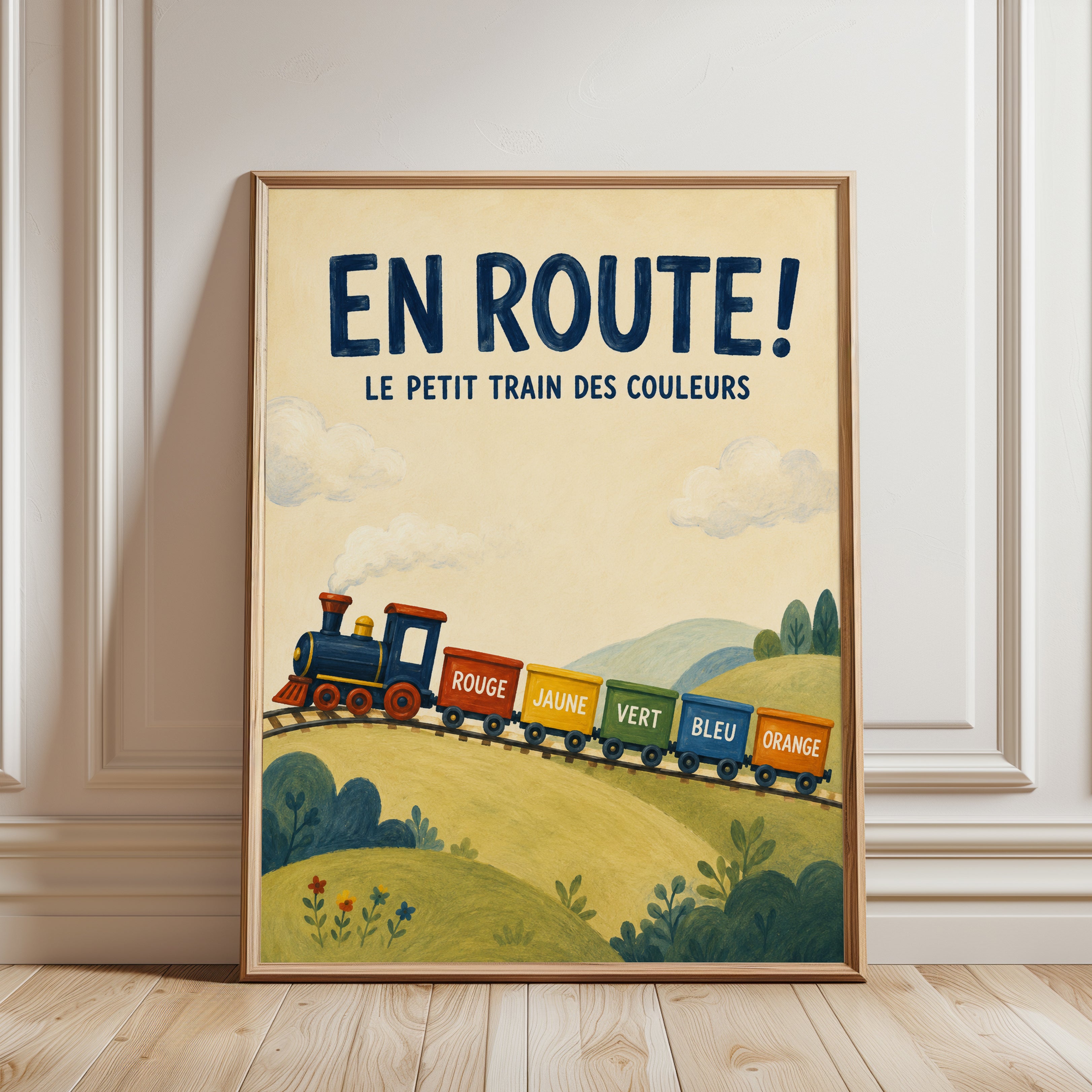 Vintage Train Poster – French Kids Room Print - framed detail