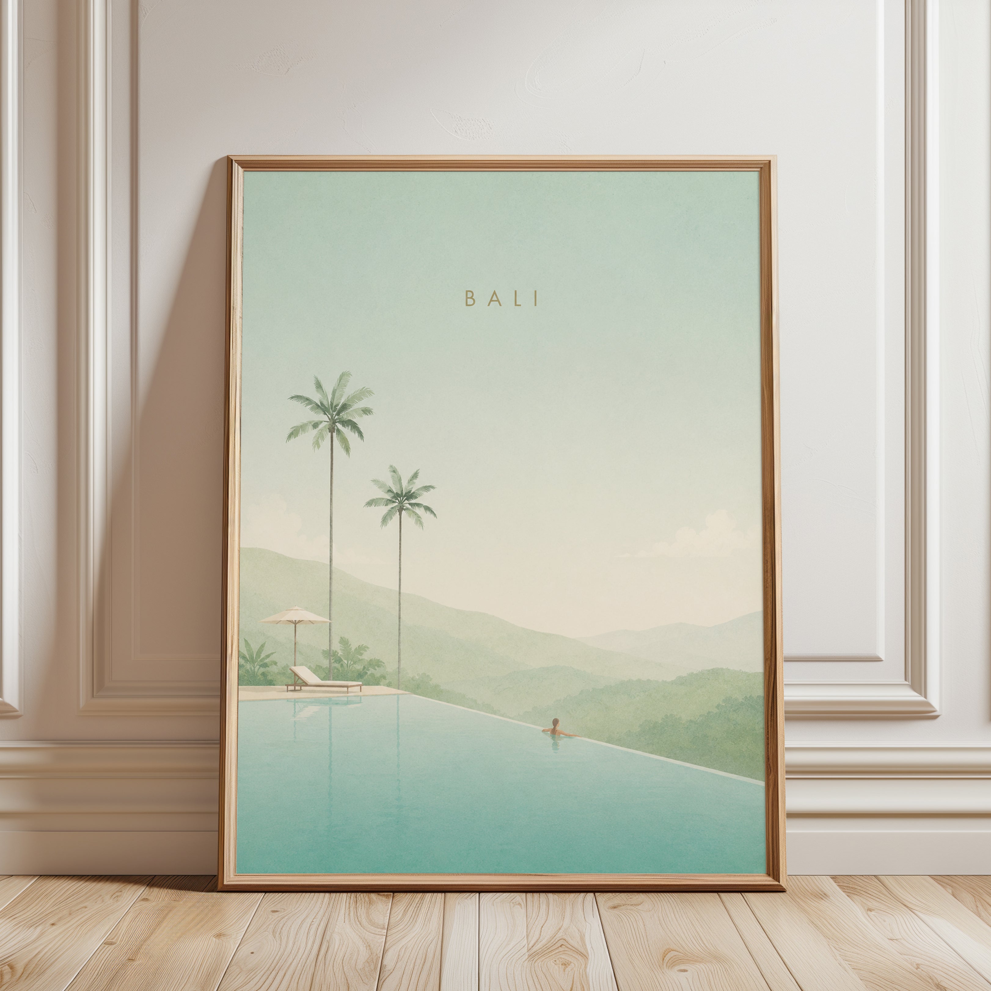 Bali Travel Poster – Tropical Pool Print - framed detail