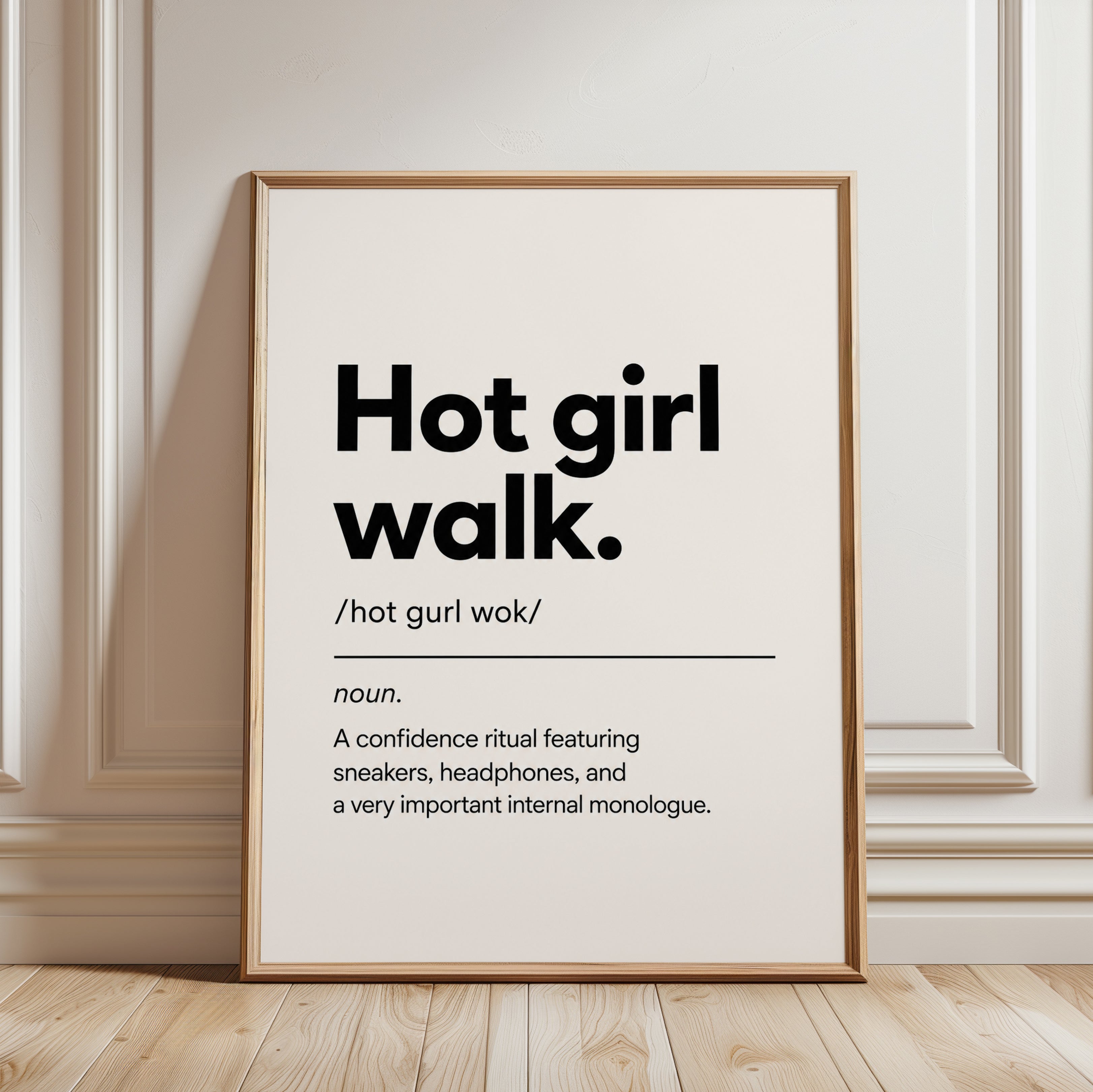 Hot Girl Walk Definition Print: Modern Typography Wall Art - framed detail