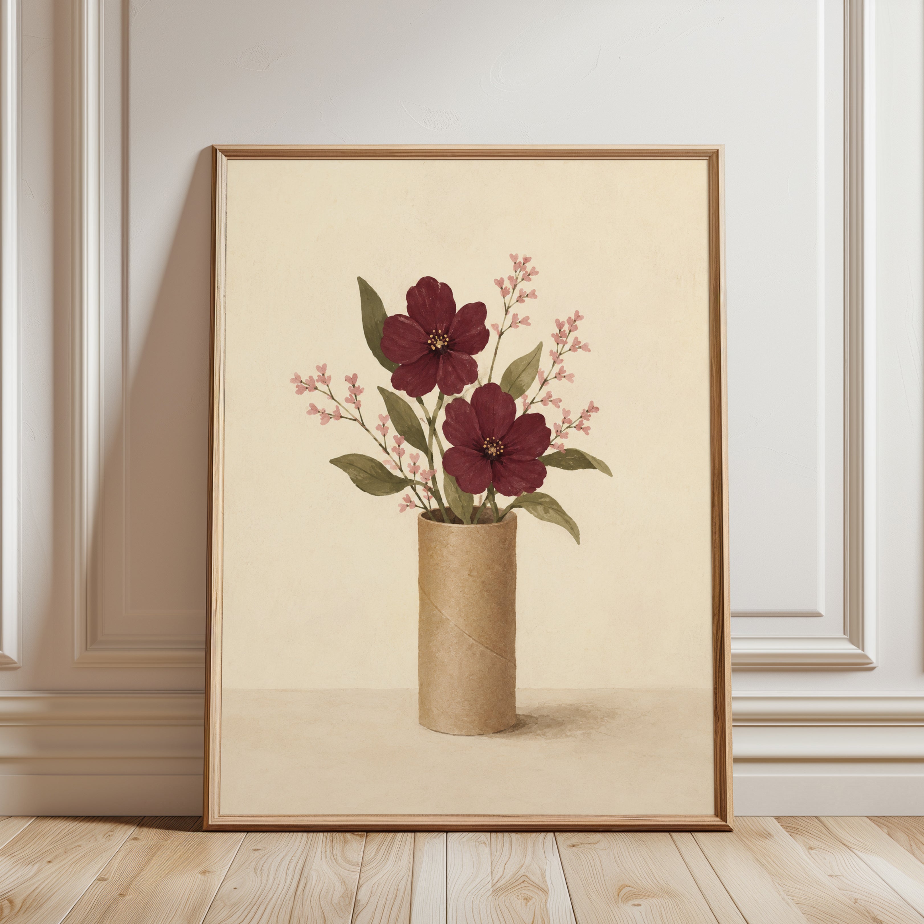 Burgundy Floral Vase Print - framed detail