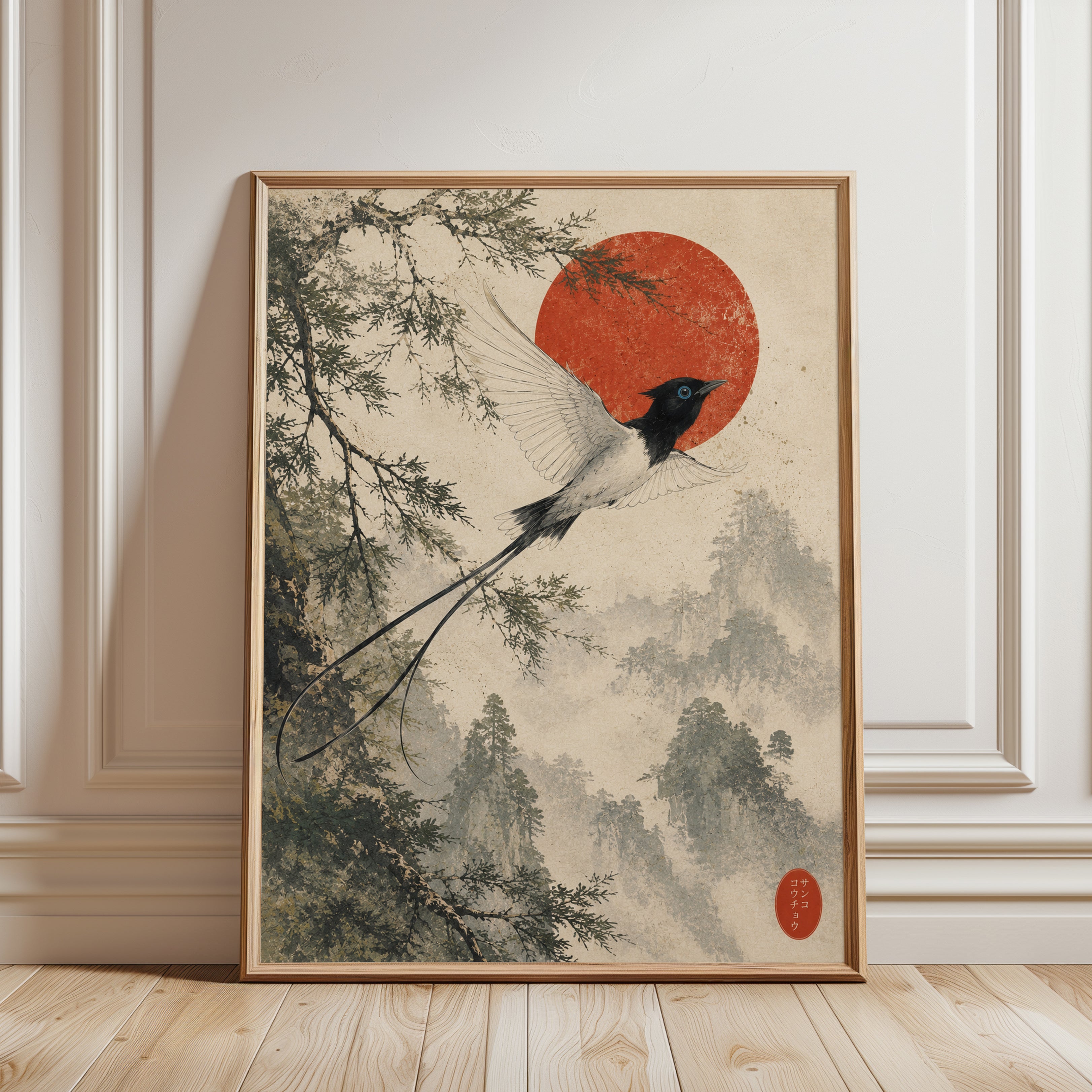 Japanese Bird Art Print - framed detail