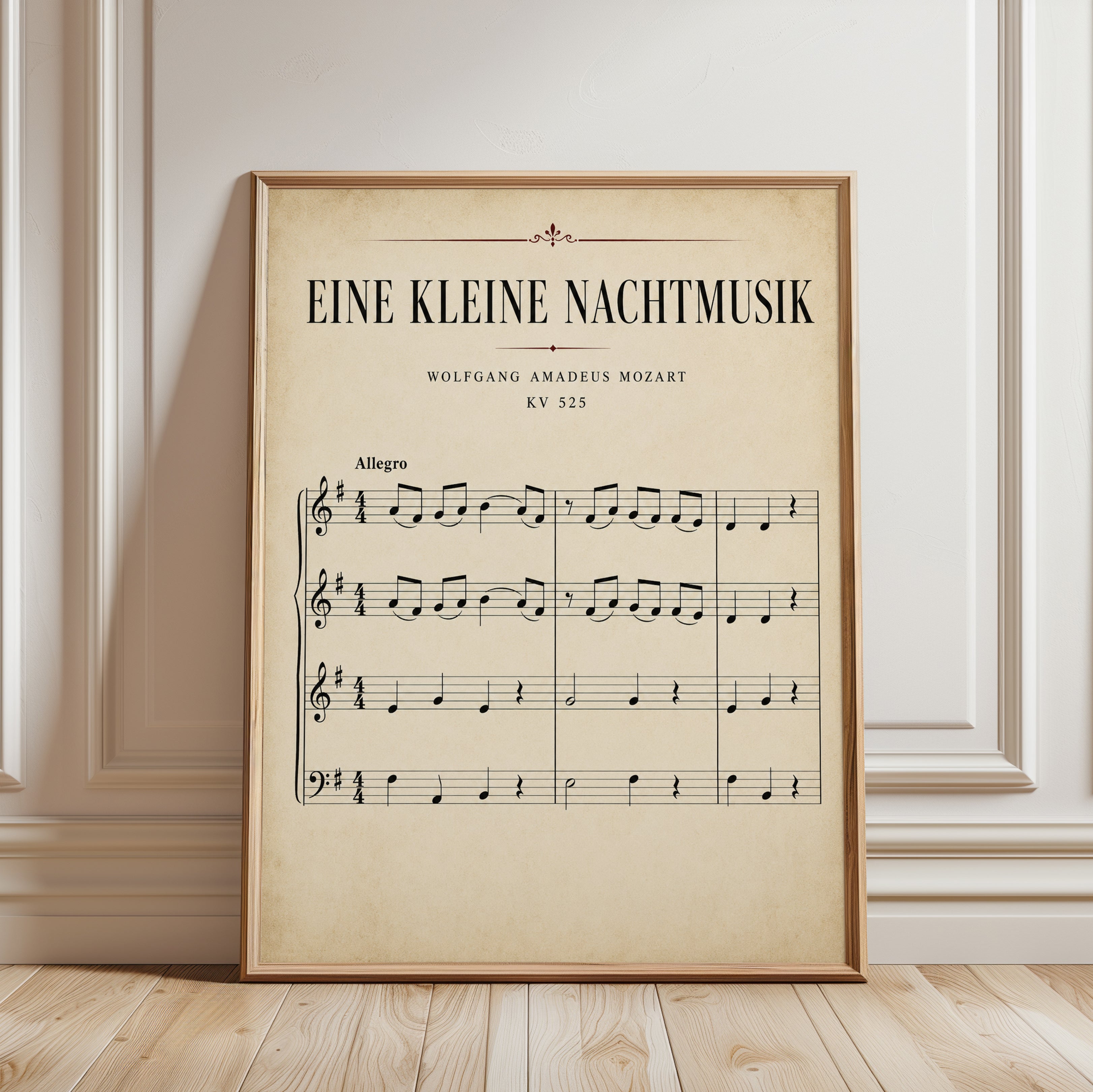 Mozart Eine Kleine Nachtmusik Sheet Music Art Print - framed detail