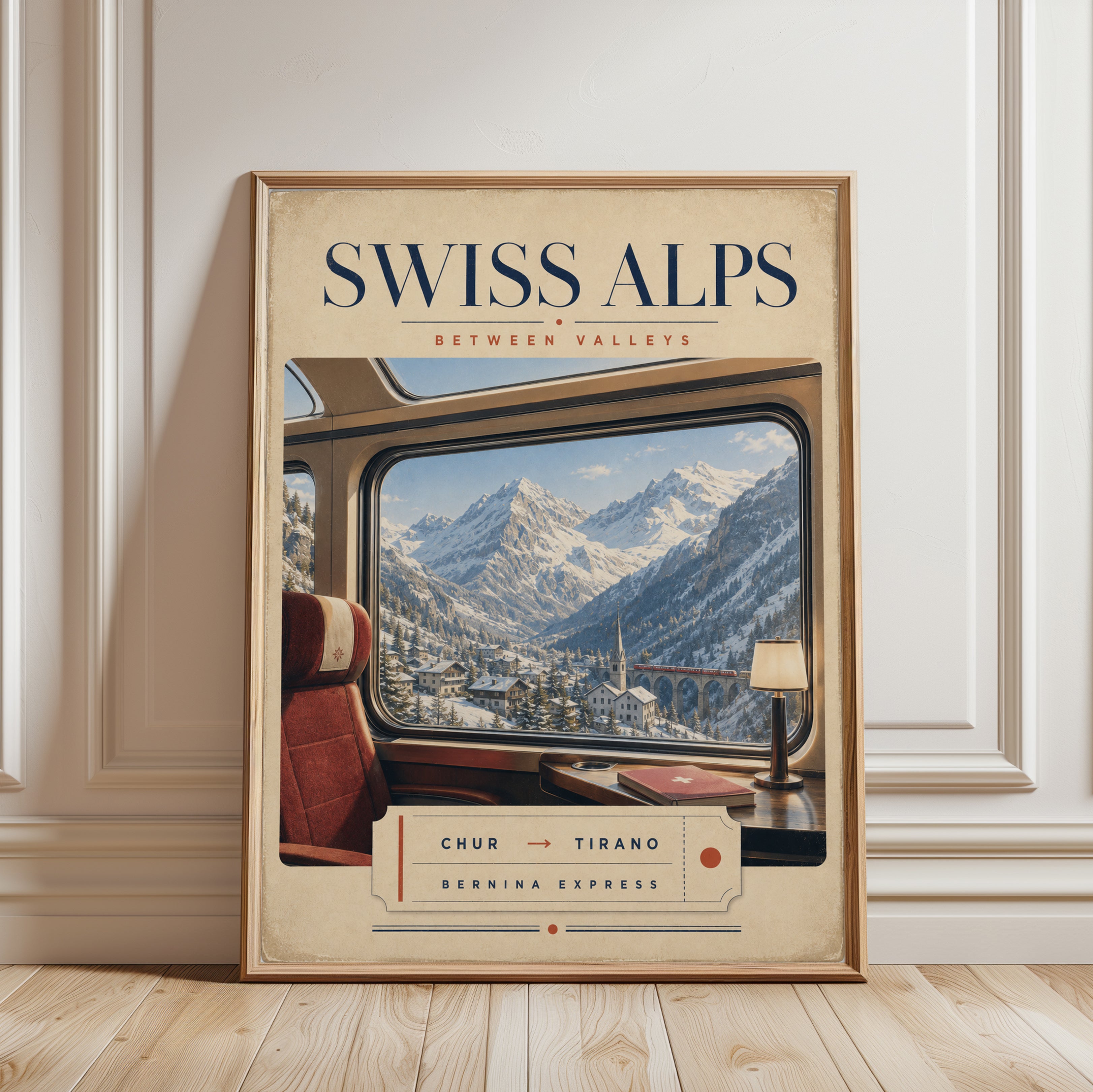 Swiss Alps Poster – Train Travel Wall Art - framed detail
