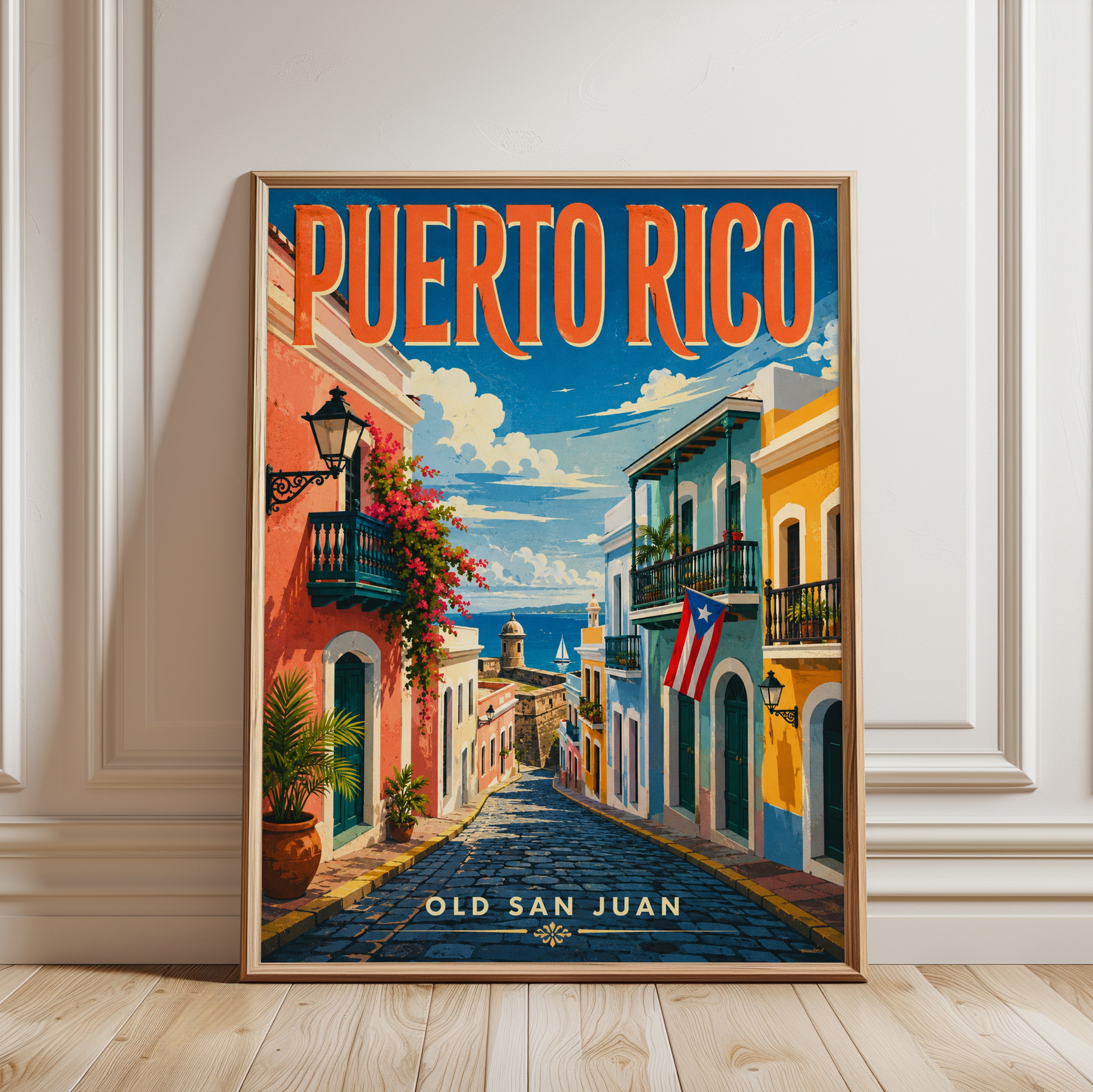 Puerto Rico Poster – Old San Juan Travel Print - framed detail