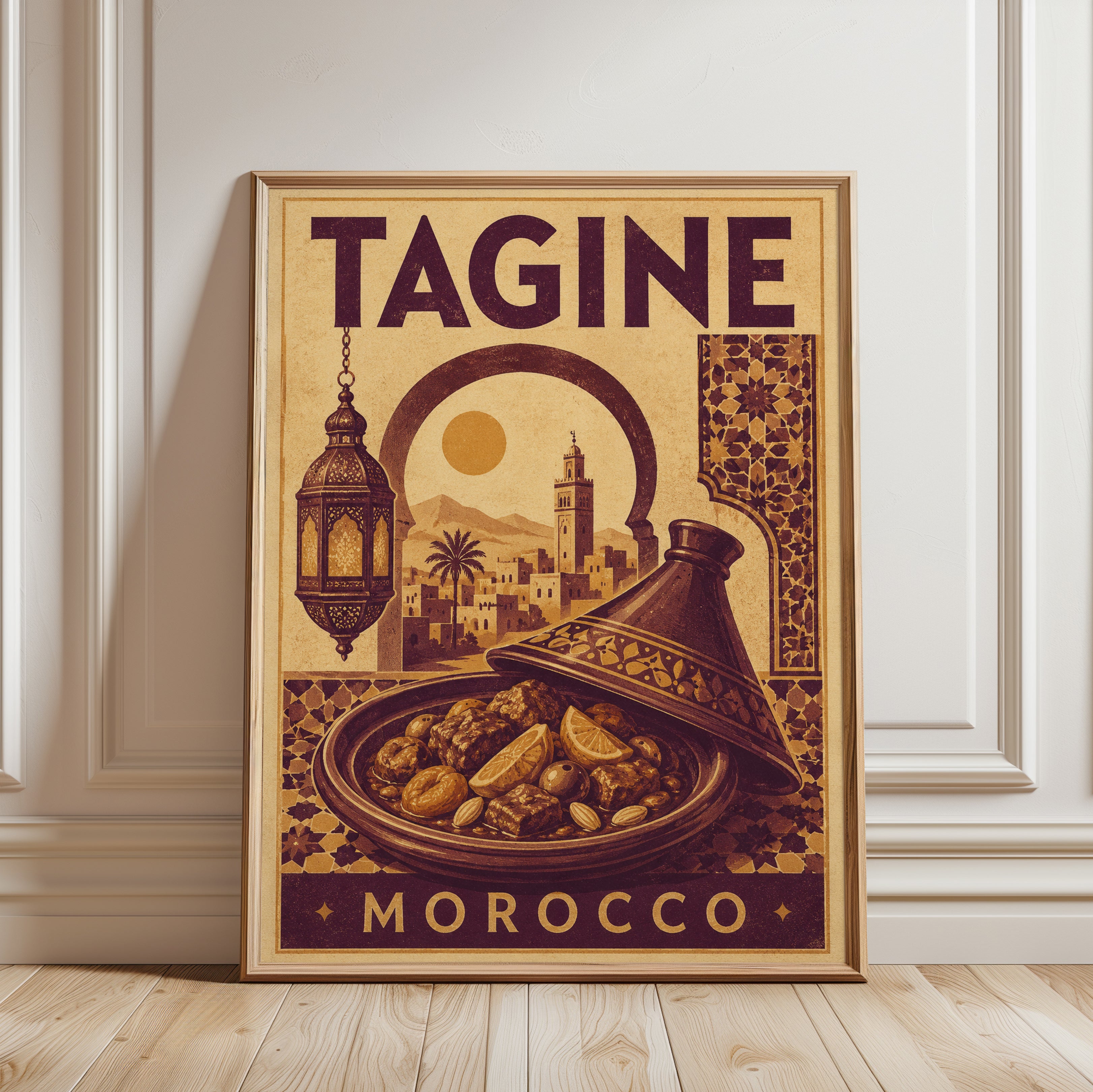 Tagine Wall Art: Retro Moroccan Travel Poster - framed detail