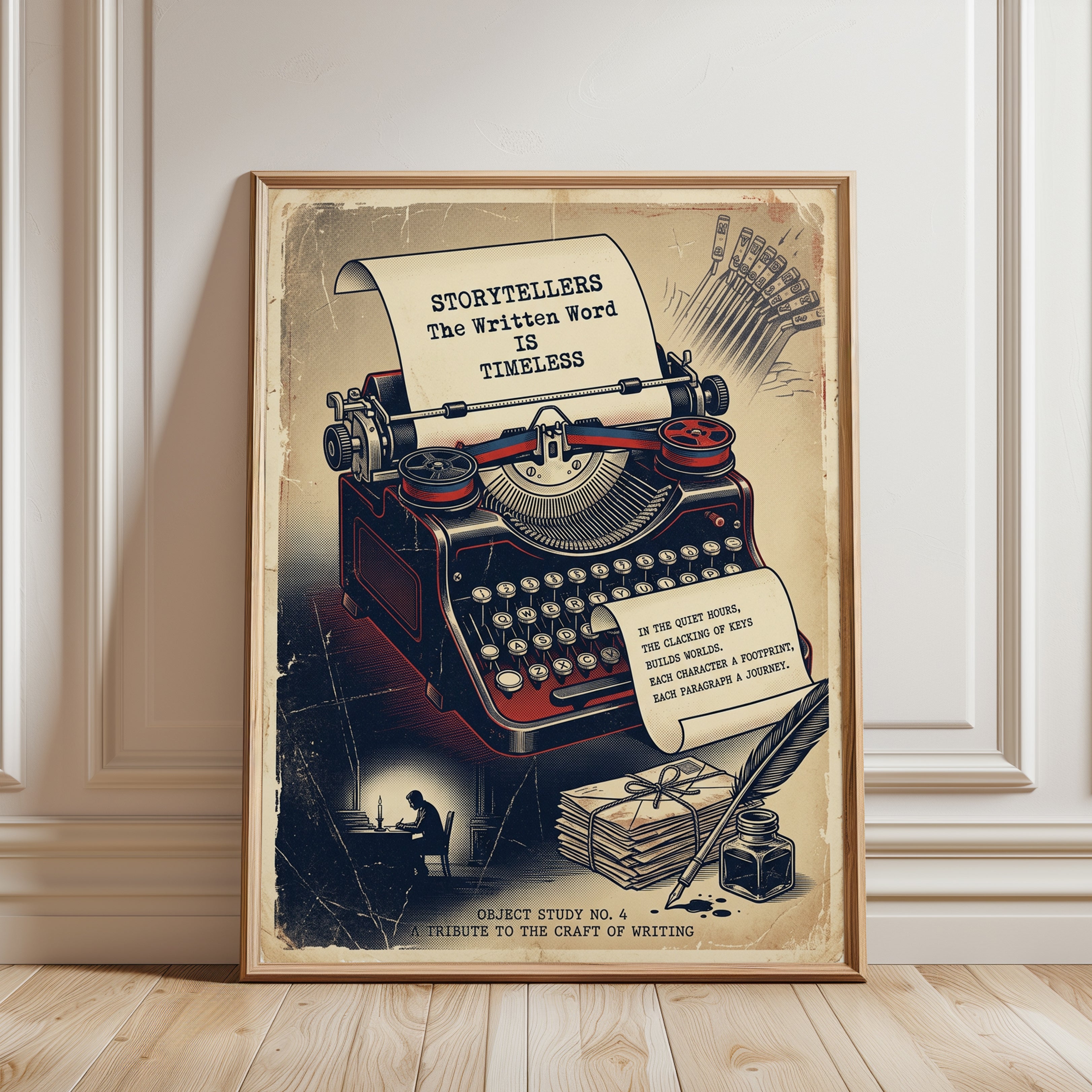 Vintage Typewriter Art Print: Retro Storytellers Poster - framed detail
