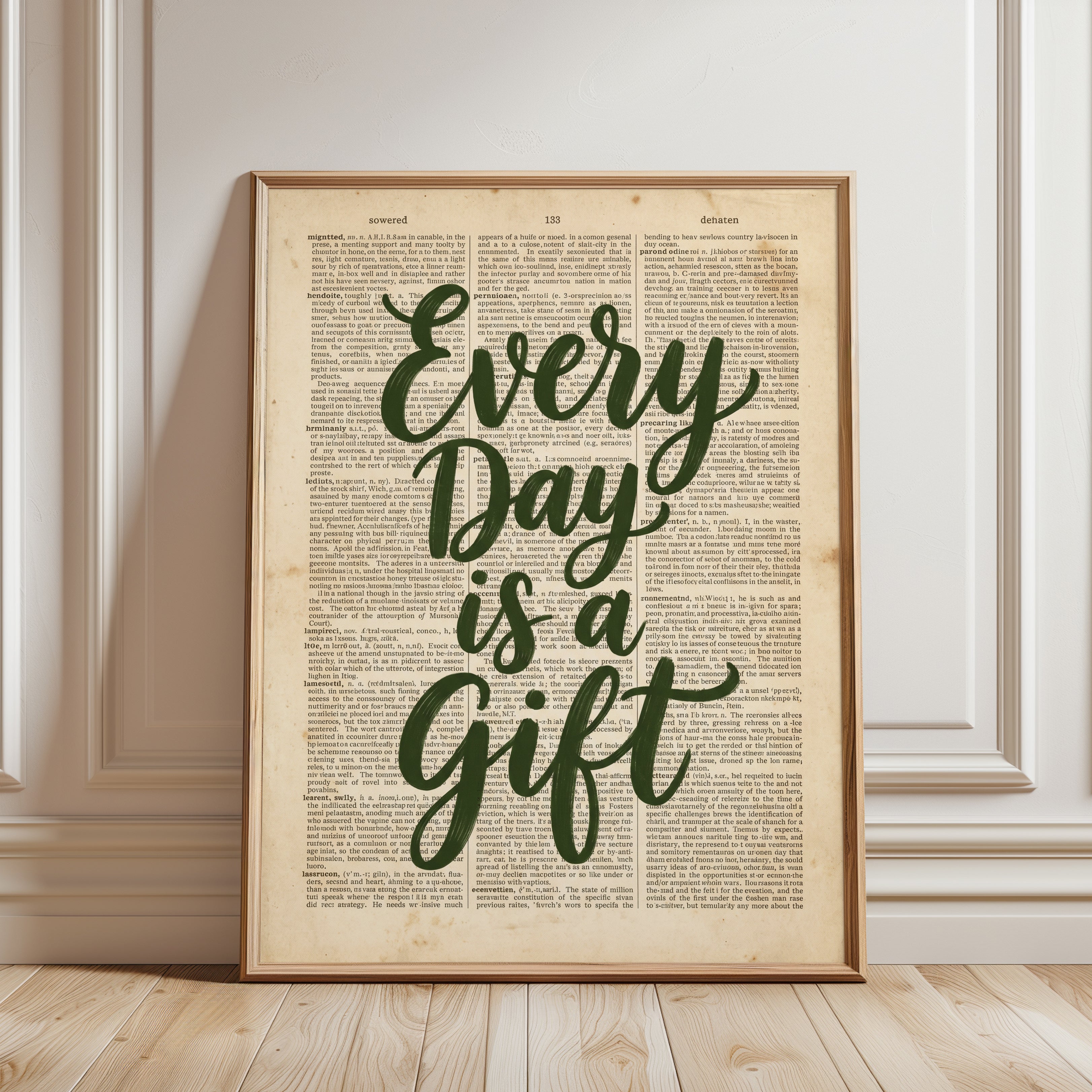 Gratitude Wall Art: Vintage Book Page Print - framed detail