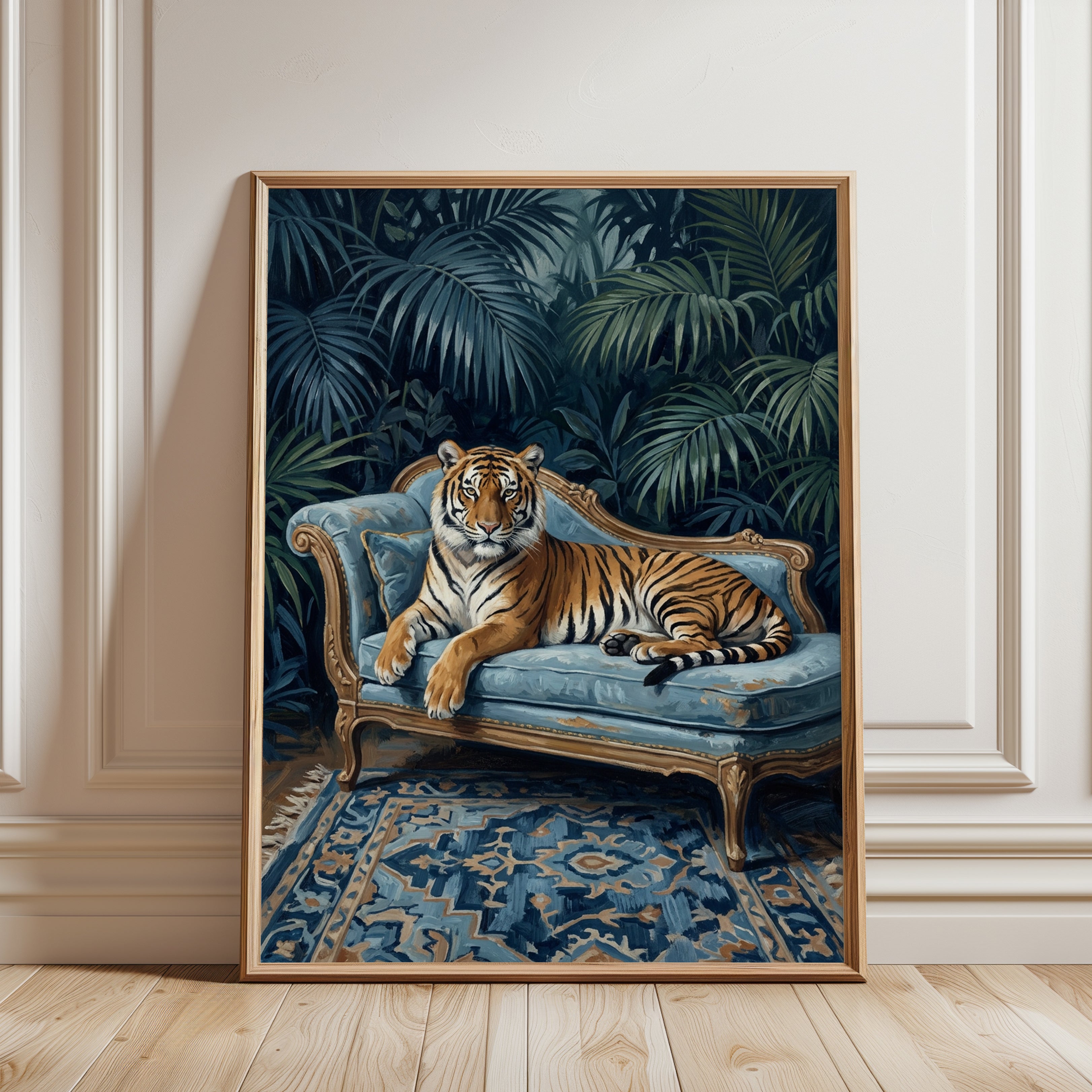 Tiger on Victorian Sofa Print – Jungle Maximalist - framed detail