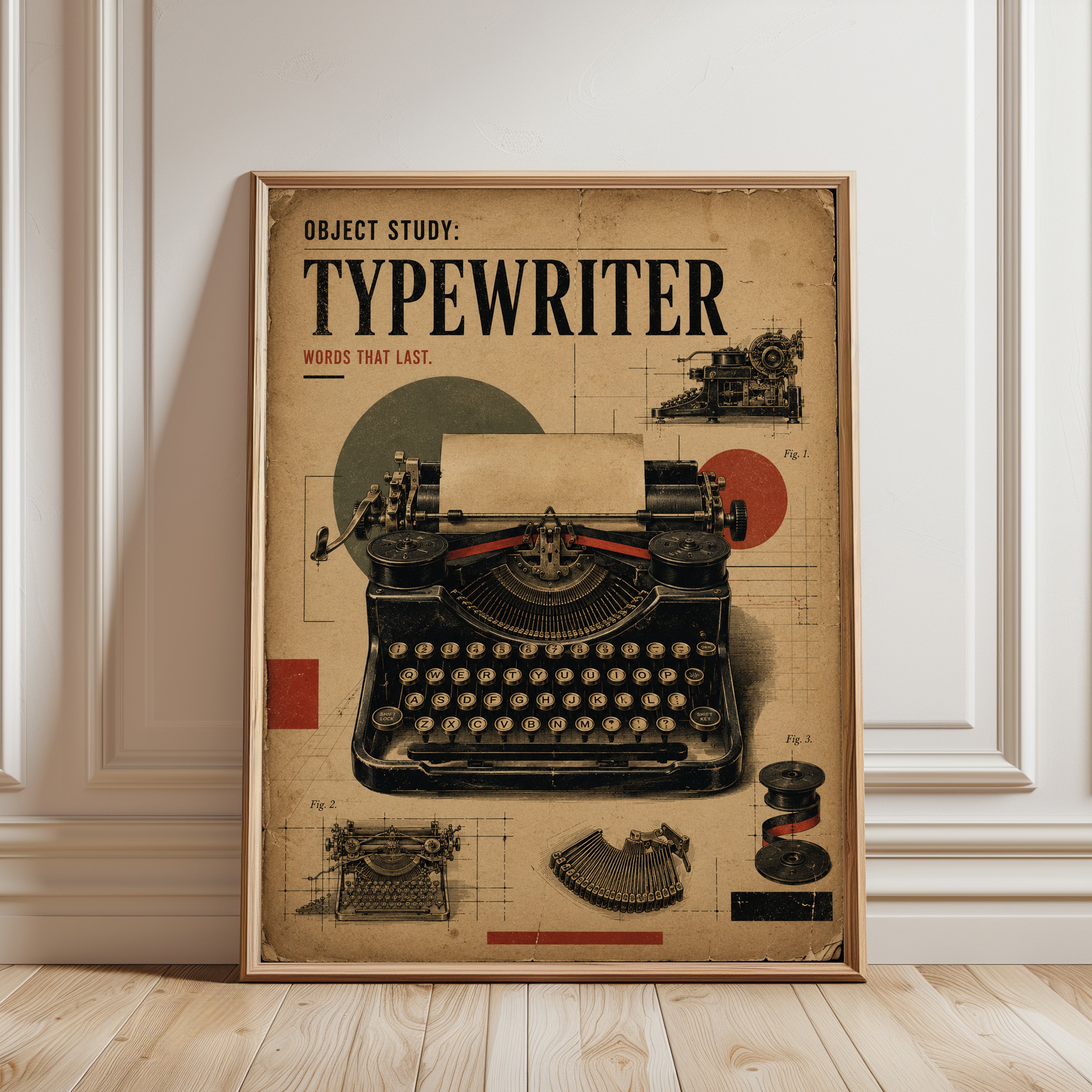 Vintage Typewriter Poster - framed detail