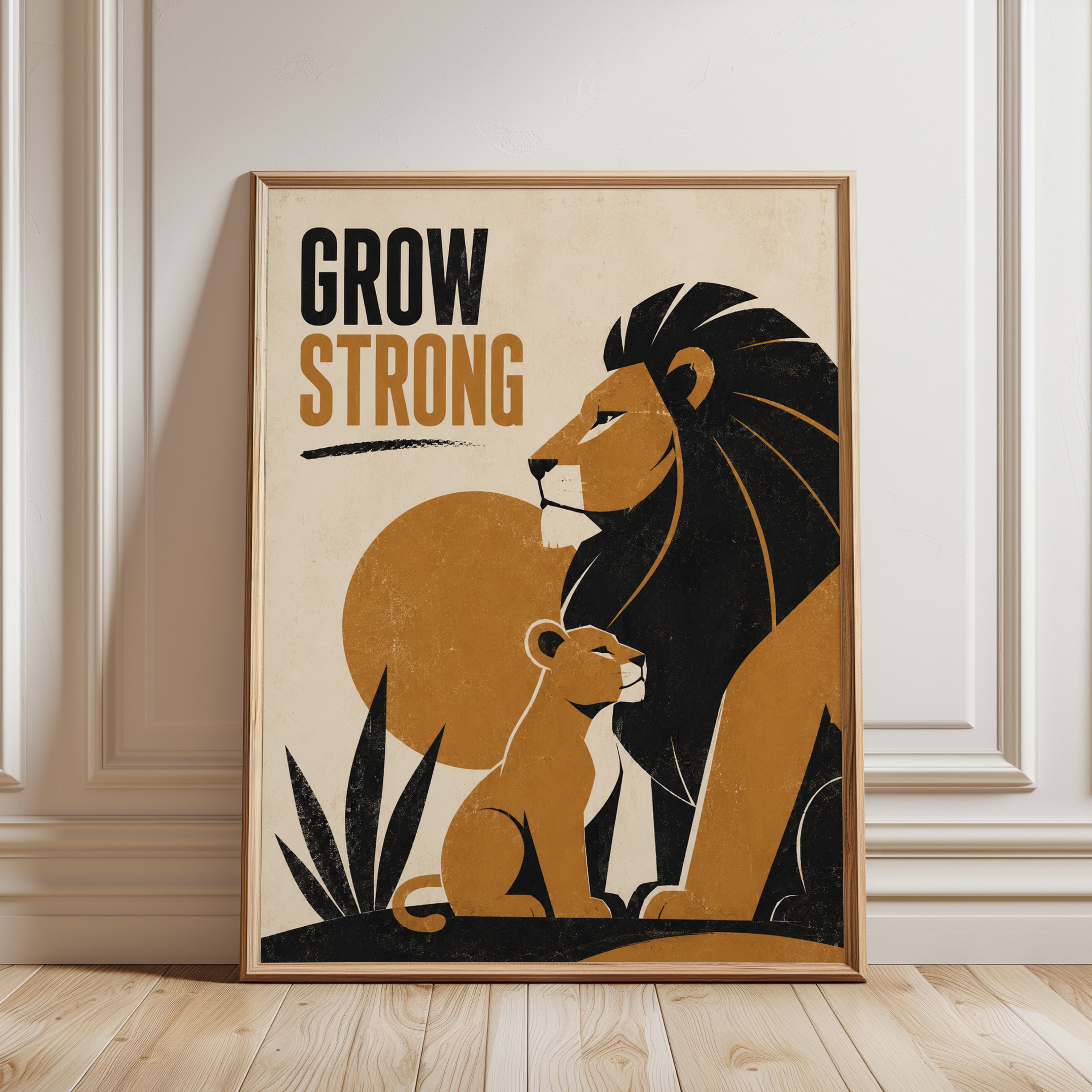 Lion Nursery Wall Art – Grow Strong Print - framed detail