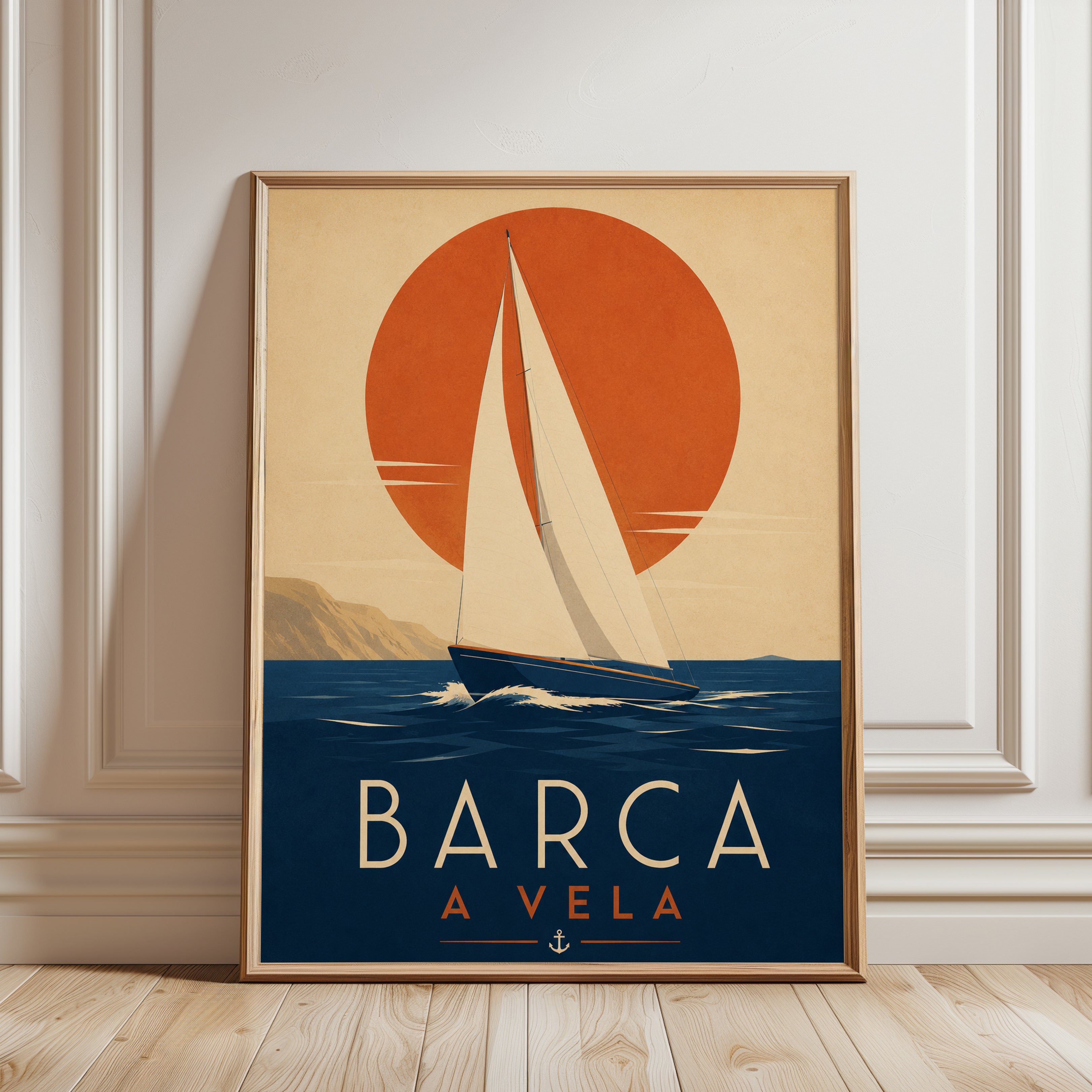 Vintage Sailboat Poster – Nautical Travel Print - framed detail