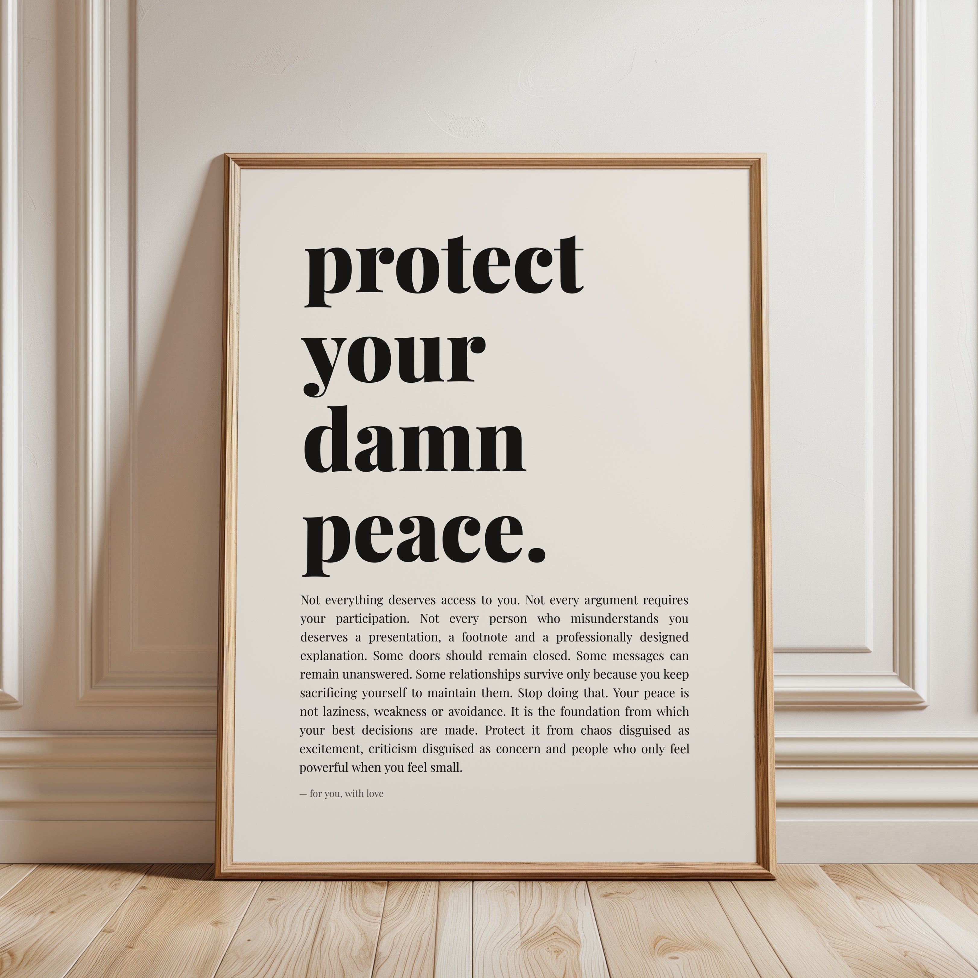Protect Your Peace Print – Mental Health Wall Art - framed detail