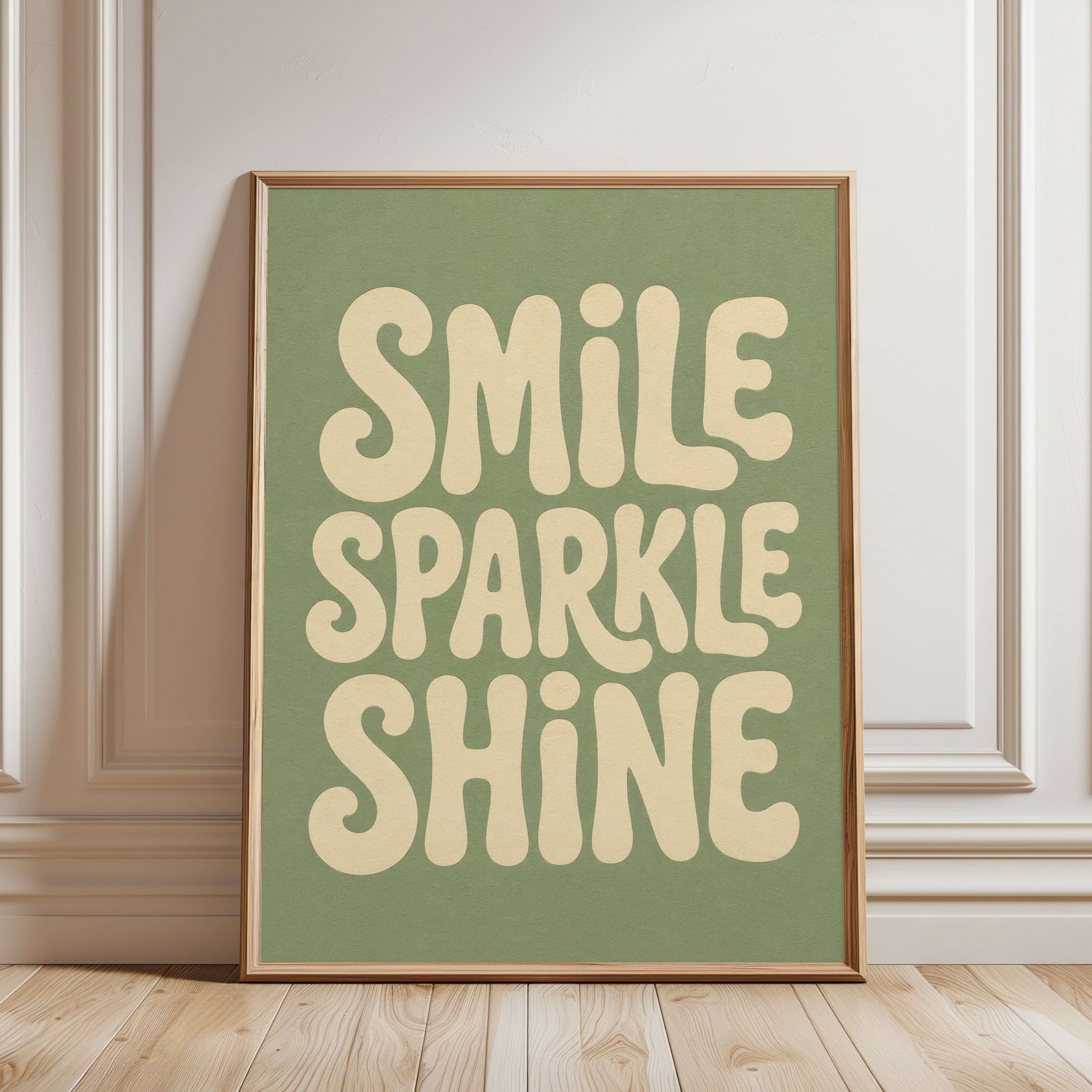 Smile Sparkle Shine Print: Retro Typography - framed detail