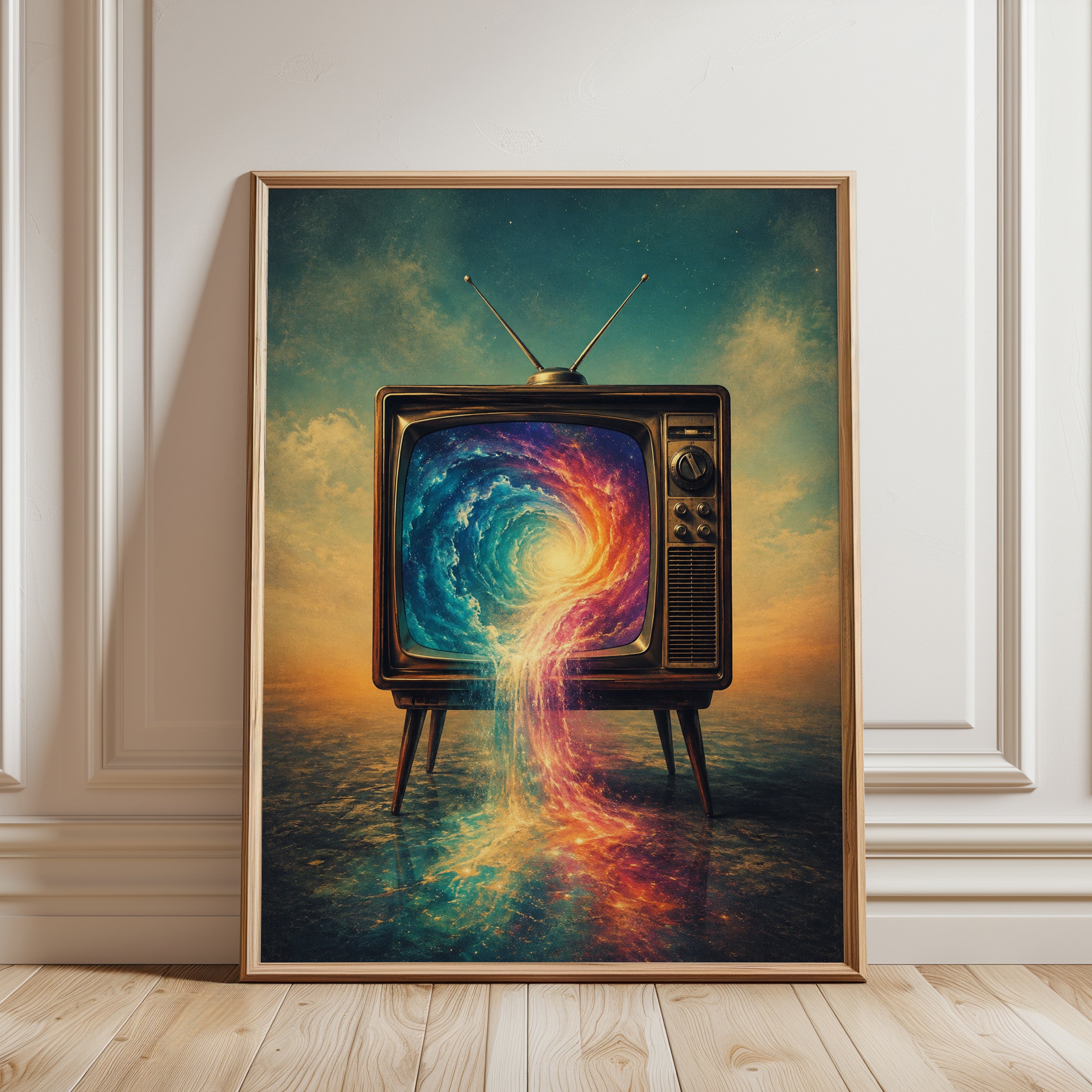 Surreal Wall Art – Retro TV Print - framed detail