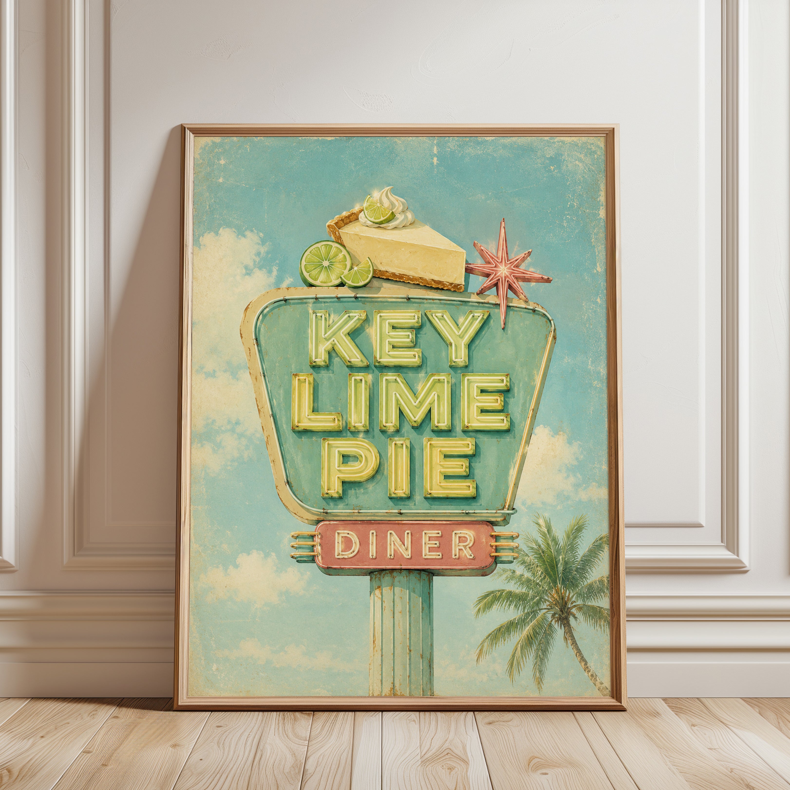 Vintage Diner Wall Art – Retro Key Lime Pie Sign - framed detail